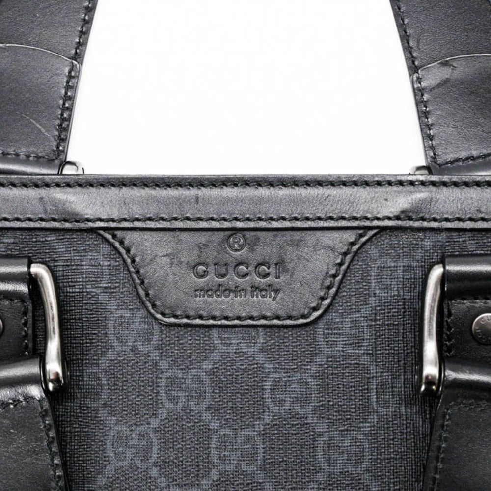 GUCCI GG Supreme Plus Tote Bag Leather Dark Gray Black 322072 — Like New