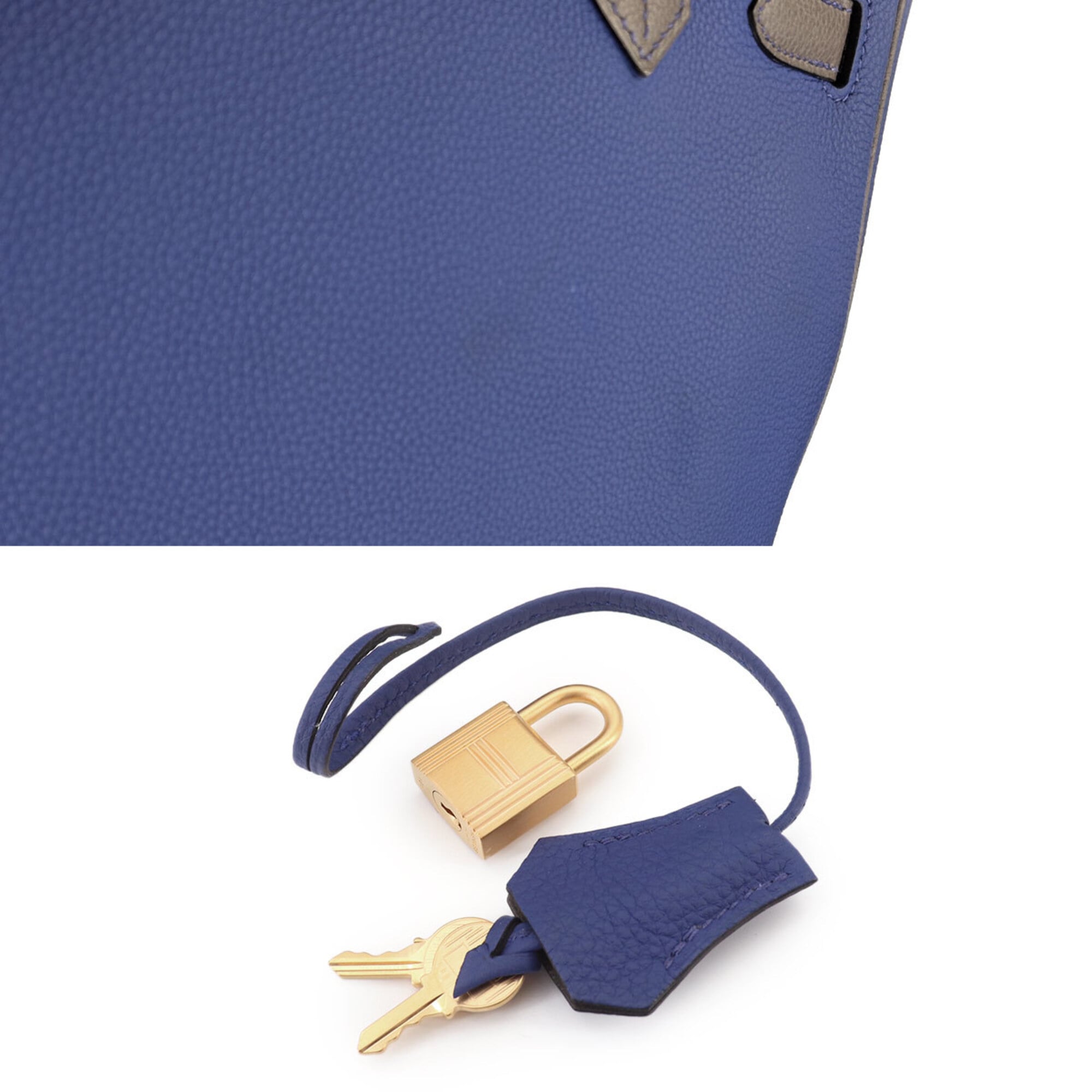 Hermes Birkin 30, Togo leather, Personal SPO, Blue Electric/Etoupe, Handbag, Matte Gold Hardware, D Stamp — Like New