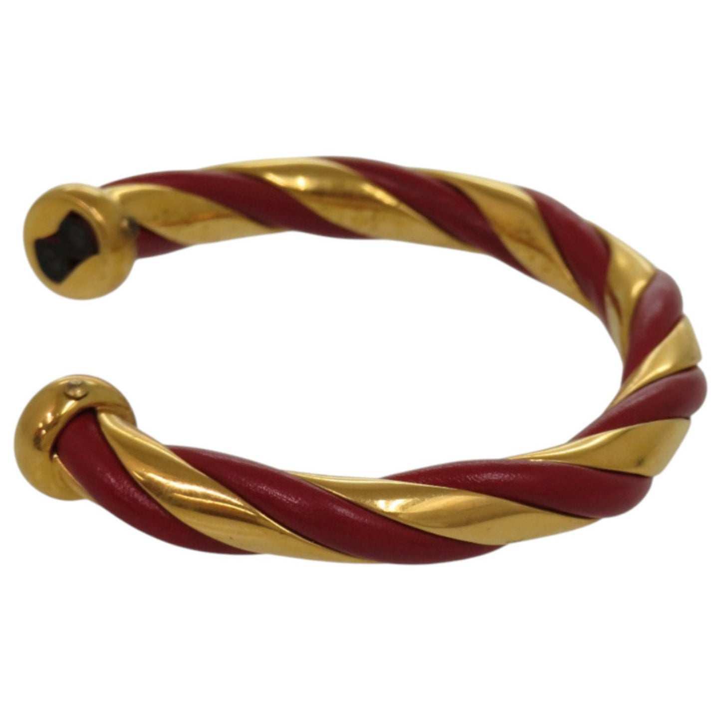 Hermes Twist Metal Leather Bangle, Red Gold Hardware, 0079 HERMES