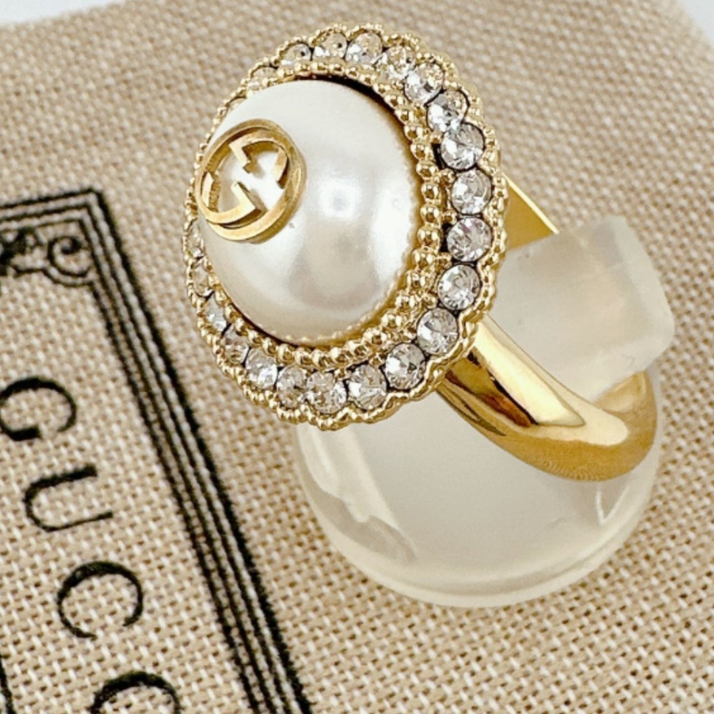 Gucci Ring Chain Effect GG S Size Flower Metal Gold