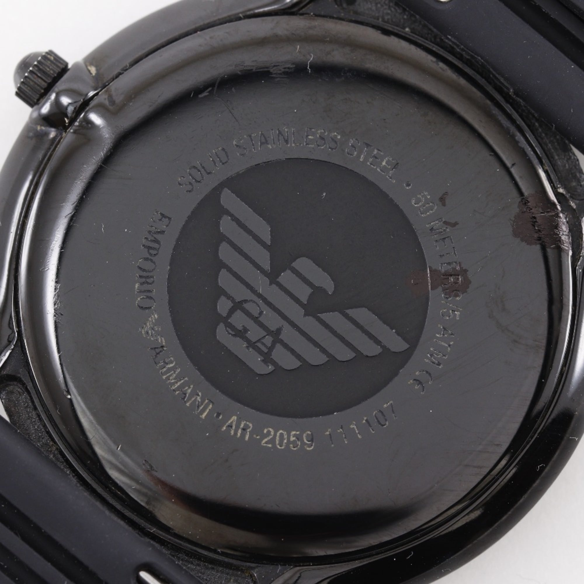 Emporio Armani AR-2059 Men's Watch, Stainless Steel x Rubber, Quartz, Analog, Black Dial — Good