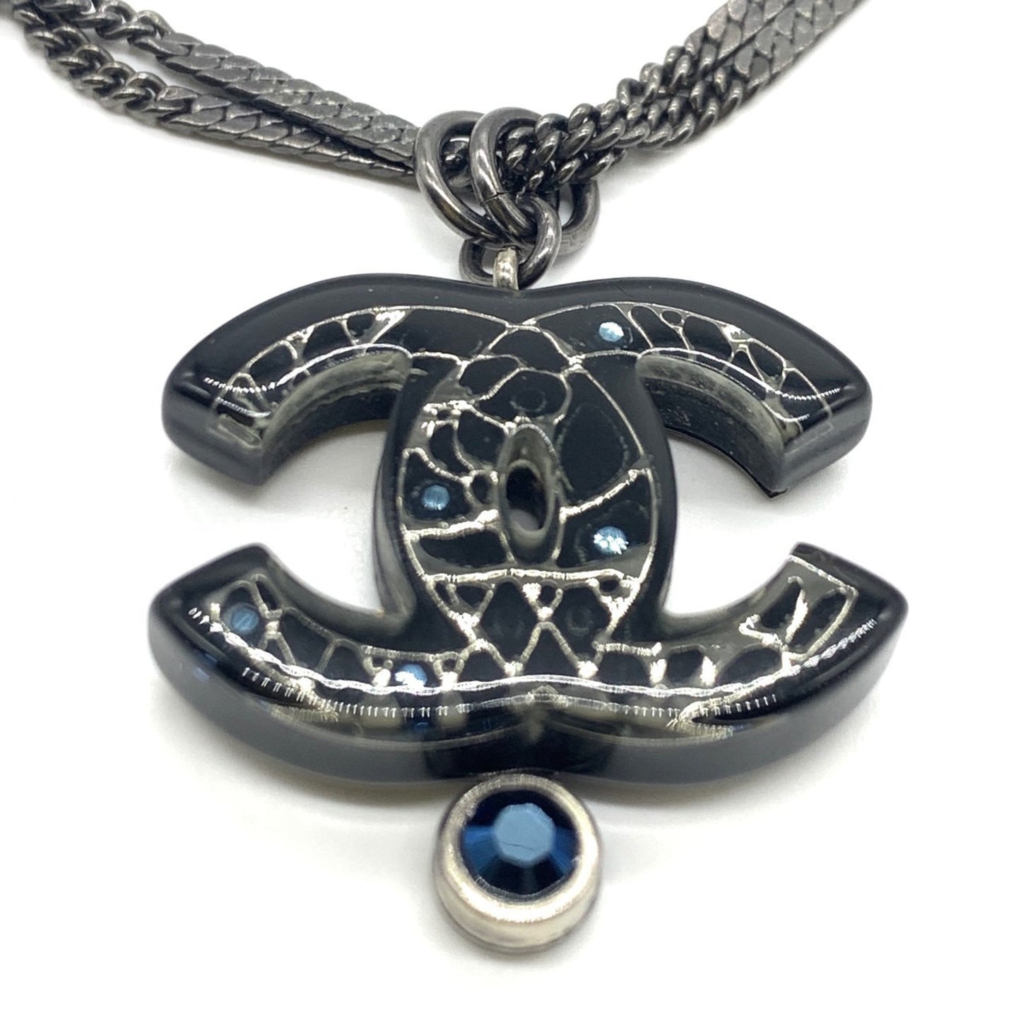 Chanel 2-strand necklace Coco Mark fake pearl stone black gunmetal 06A CHANEL A rank