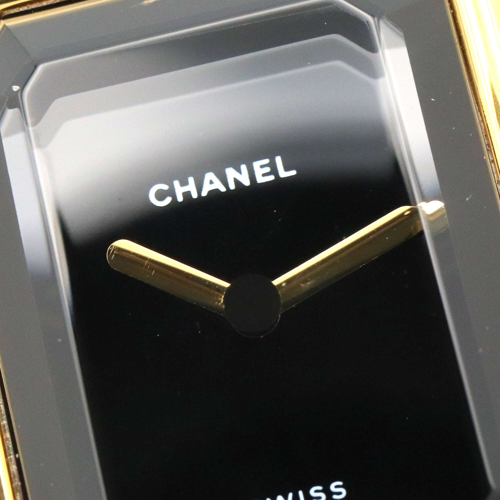 Chanel CHANEL Première S Watch, Gold Plated (GP), Leather Strap, Women's, Black, H0001 — Very Good