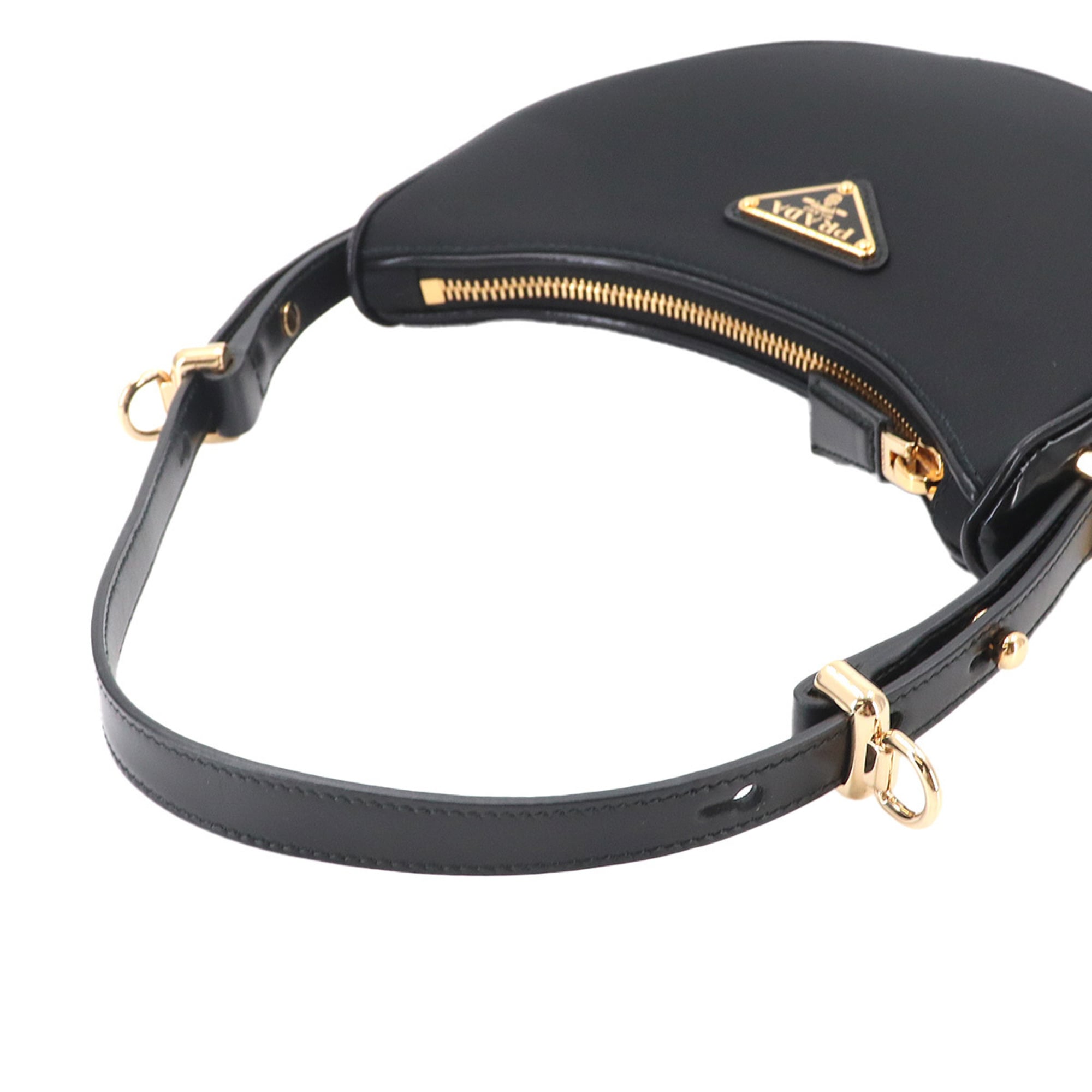 Prada Arque Small 2-way Hand/Shoulder Handbag, Nylon and Leather, Black, 1BC194, Gold Hardware — New - Store Return