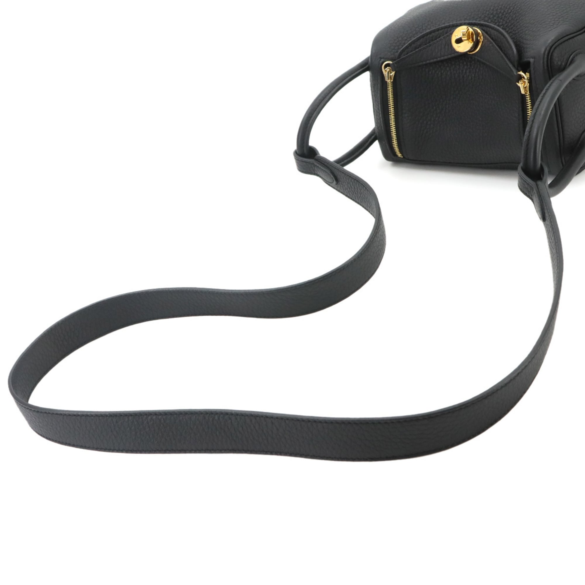 Hermes Lindy Mini 2-way Handbag/Shoulder Bag, Taurillon Clemence Leather, Black, W Stamp, Gold Hardware — Like New
