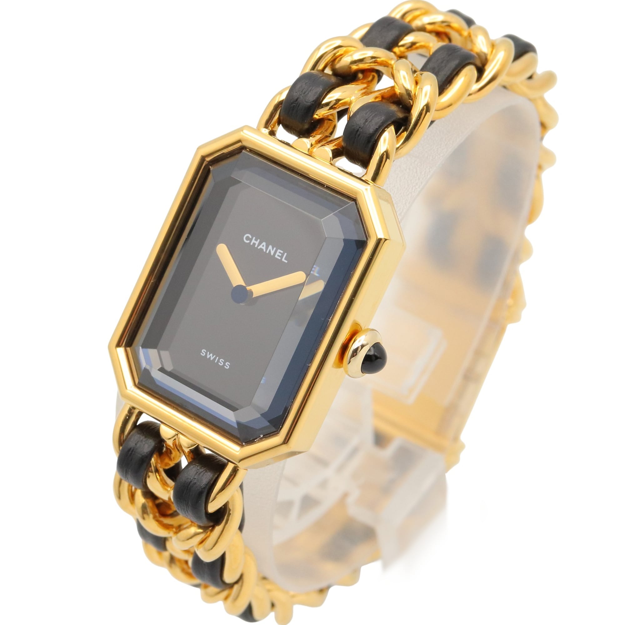 Chanel CHANEL Première M Watch, Gold Plated Leather, Women's, Black, H0001 — Very Good