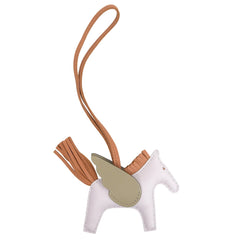 HERMES Rodeo Pegasus PM bag charm in Agneau Milo mauve pale beige Malfa Pain d'Épices with W stamp, box included, made France, women's — Like New