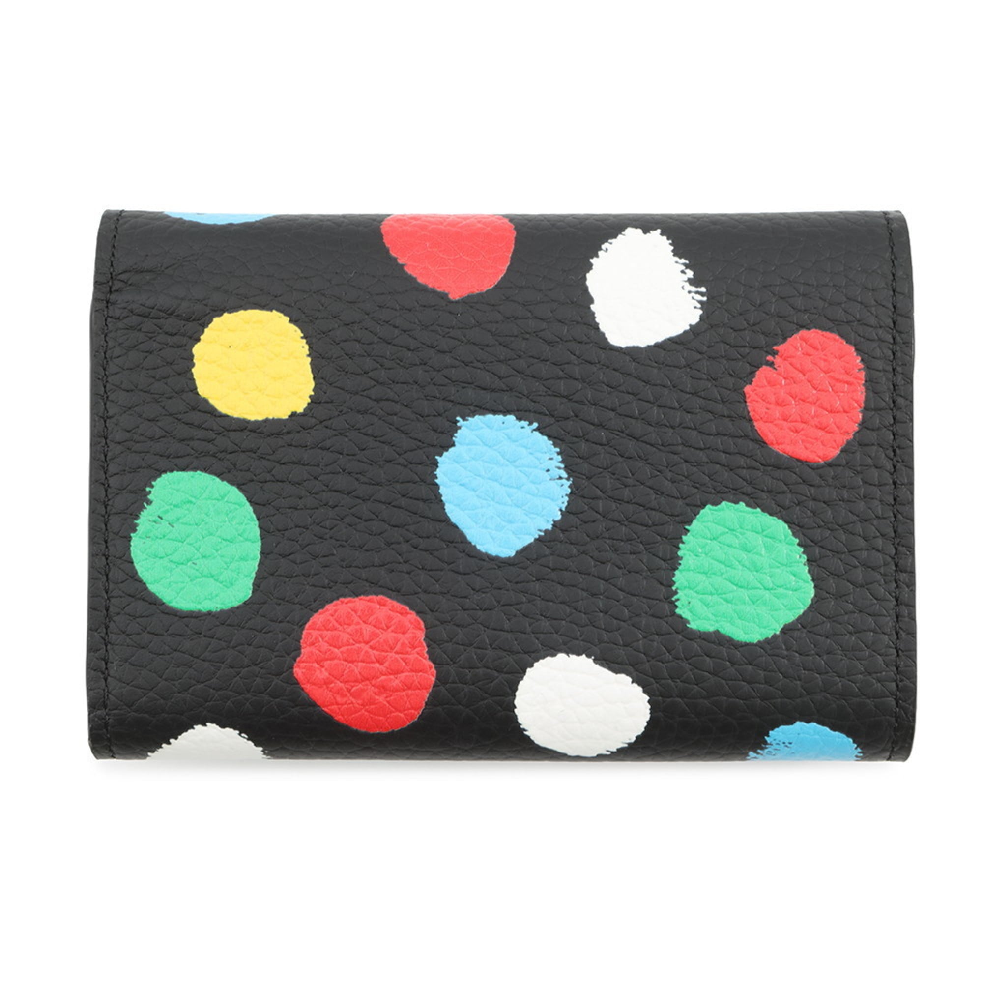 Louis Vuitton Tri-fold Wallet, Taurillon Leather/Painted Dots, LV×YK, Portefeuille Capucines Compact, M81963, Black, Designed by Yayoi Kusama