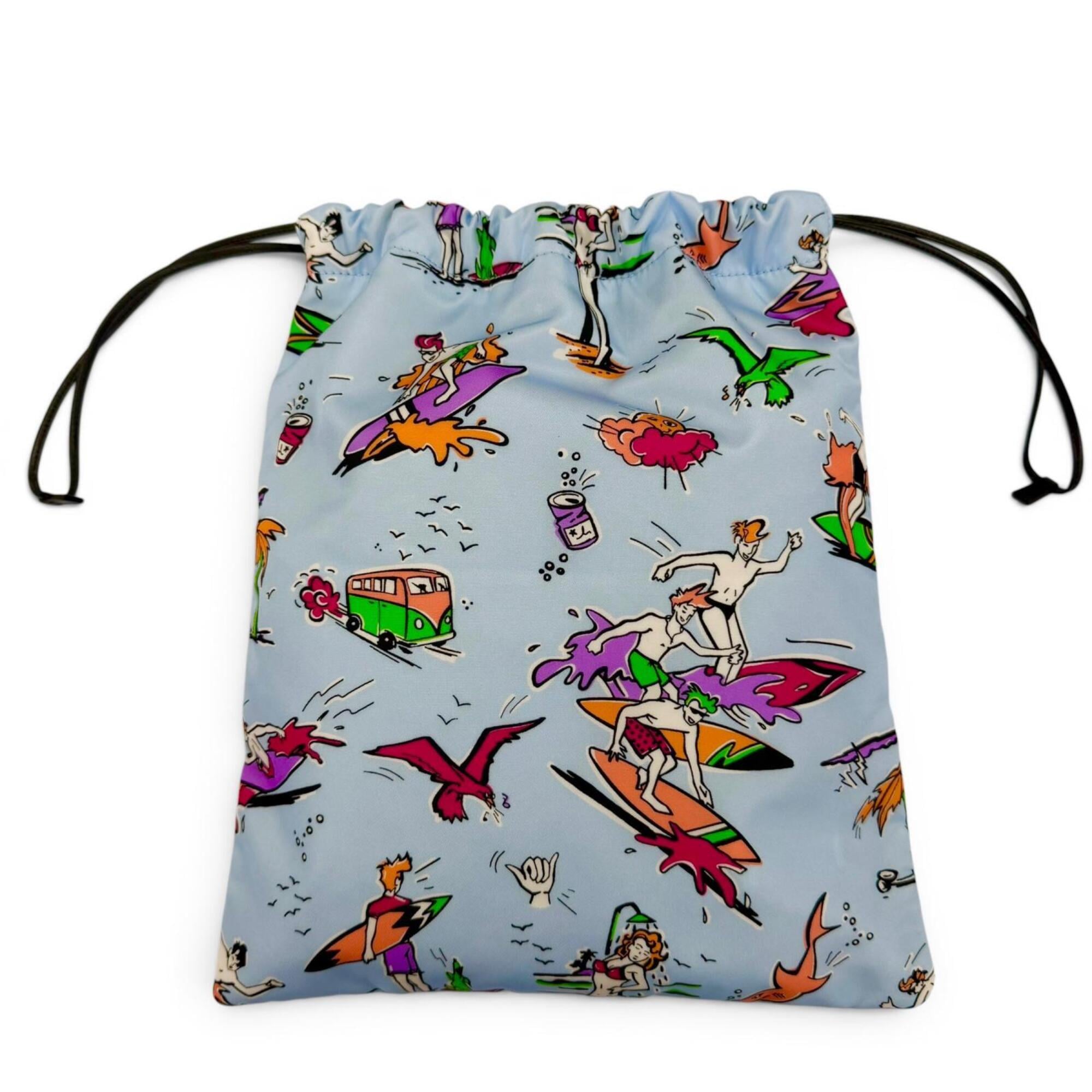 PRADA 1NK001 Triangle Logo Surfing Print Drawstring RE-NYLON Bag Pouch Blue Multicolor Made in Italy Women's — Like New
