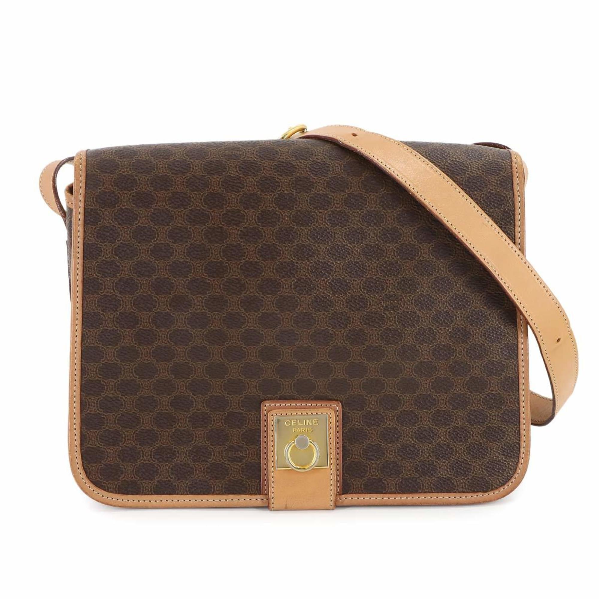 Celine Macadam Shoulder Bag in Brown PVC Leather with Gold Hardware