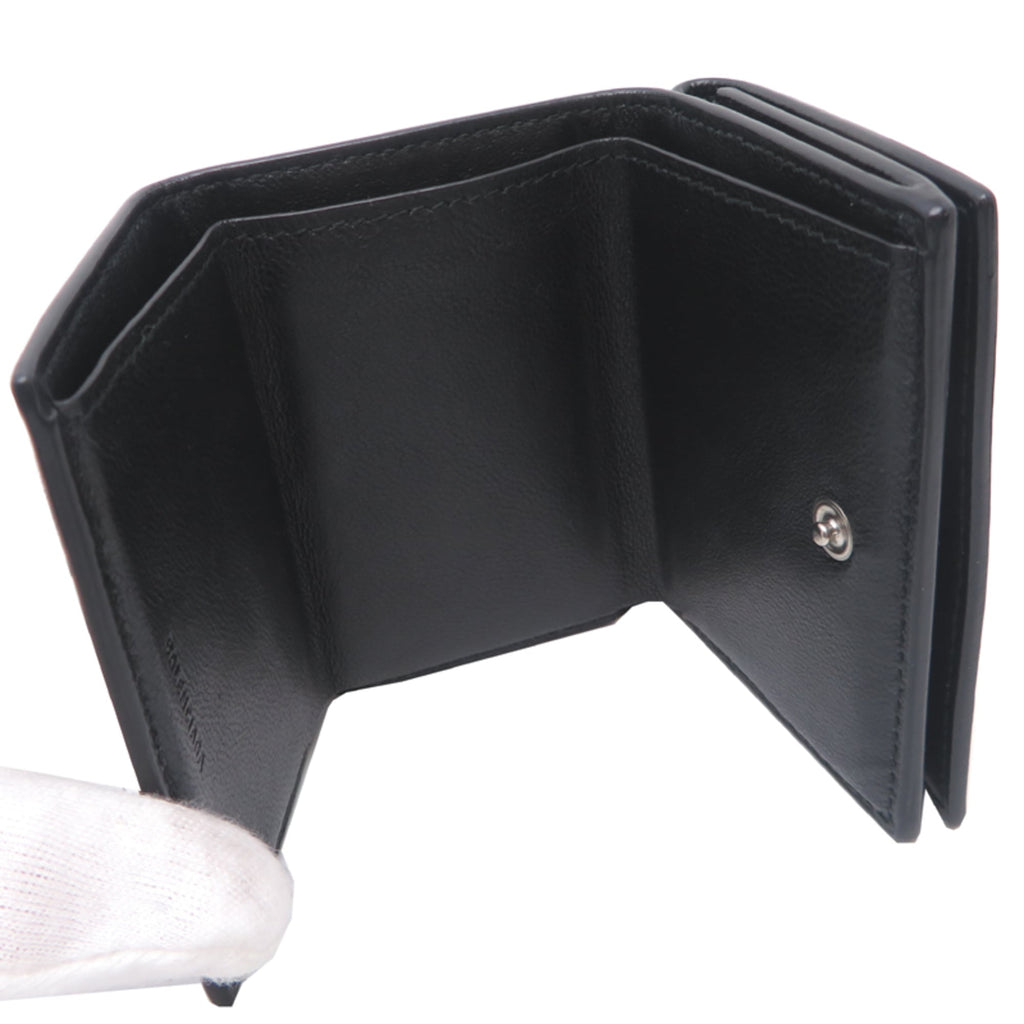 Balenciaga Cash Mini Wallet, Women's and Men's Tri-fold Wallet 594312, Calfskin, Black