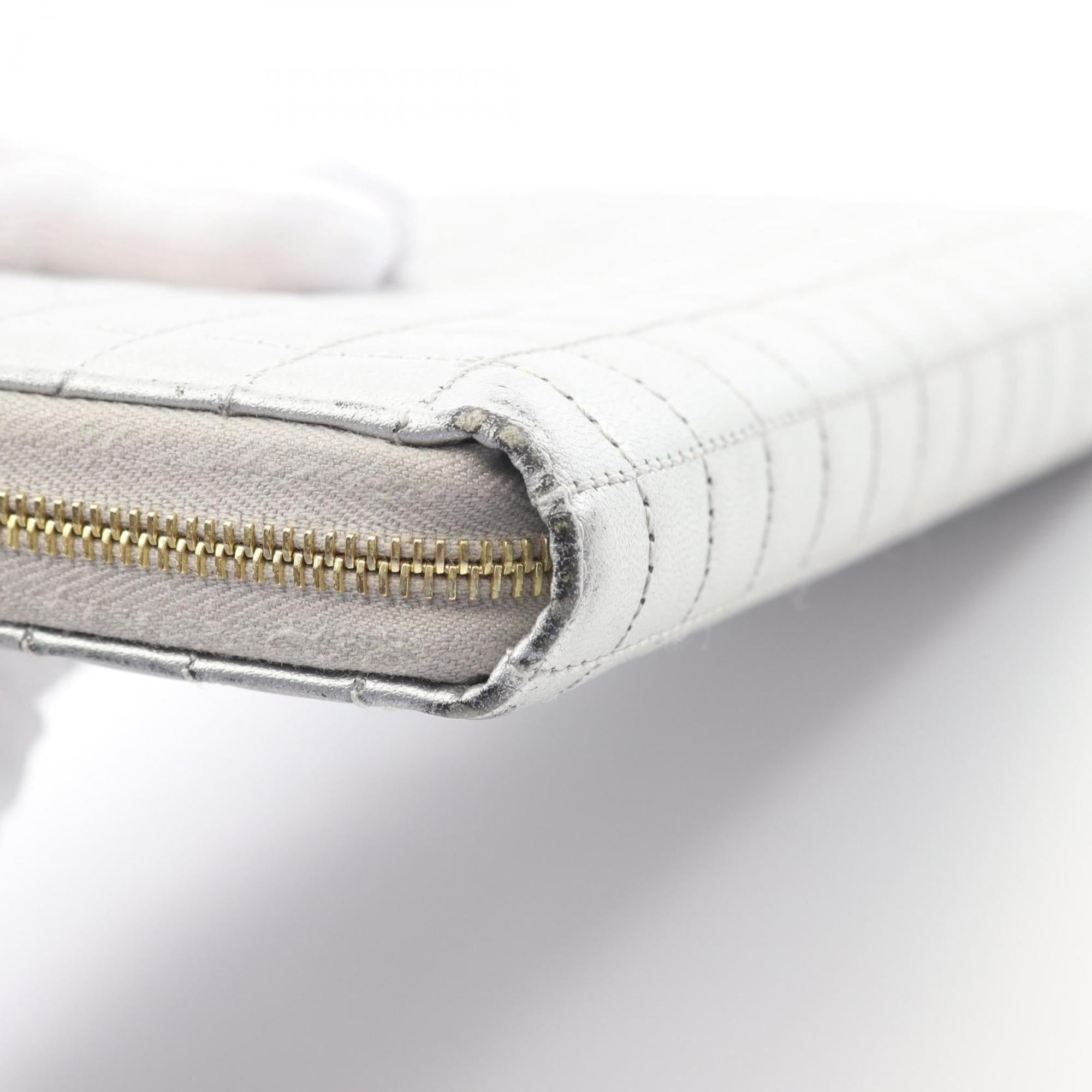 CELINE C Charm Large Zipped Wallet Round Long Leather Women's Silver 10B553