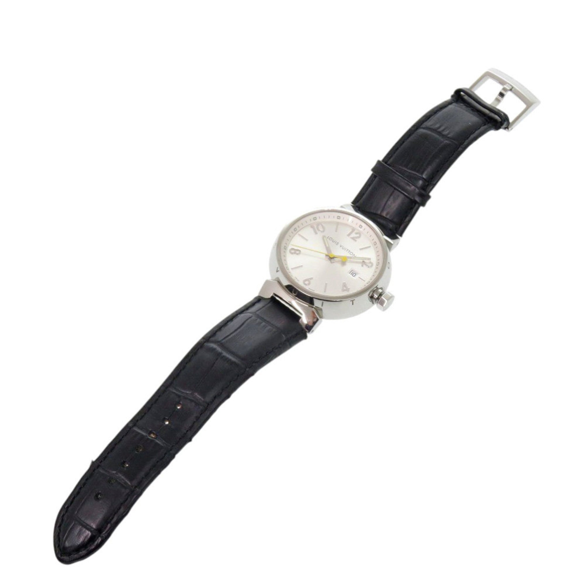 Louis Vuitton Tambour Q111E Stainless Steel Leather Silver Quartz Watch 1507 LOUIS VUITTON — Good