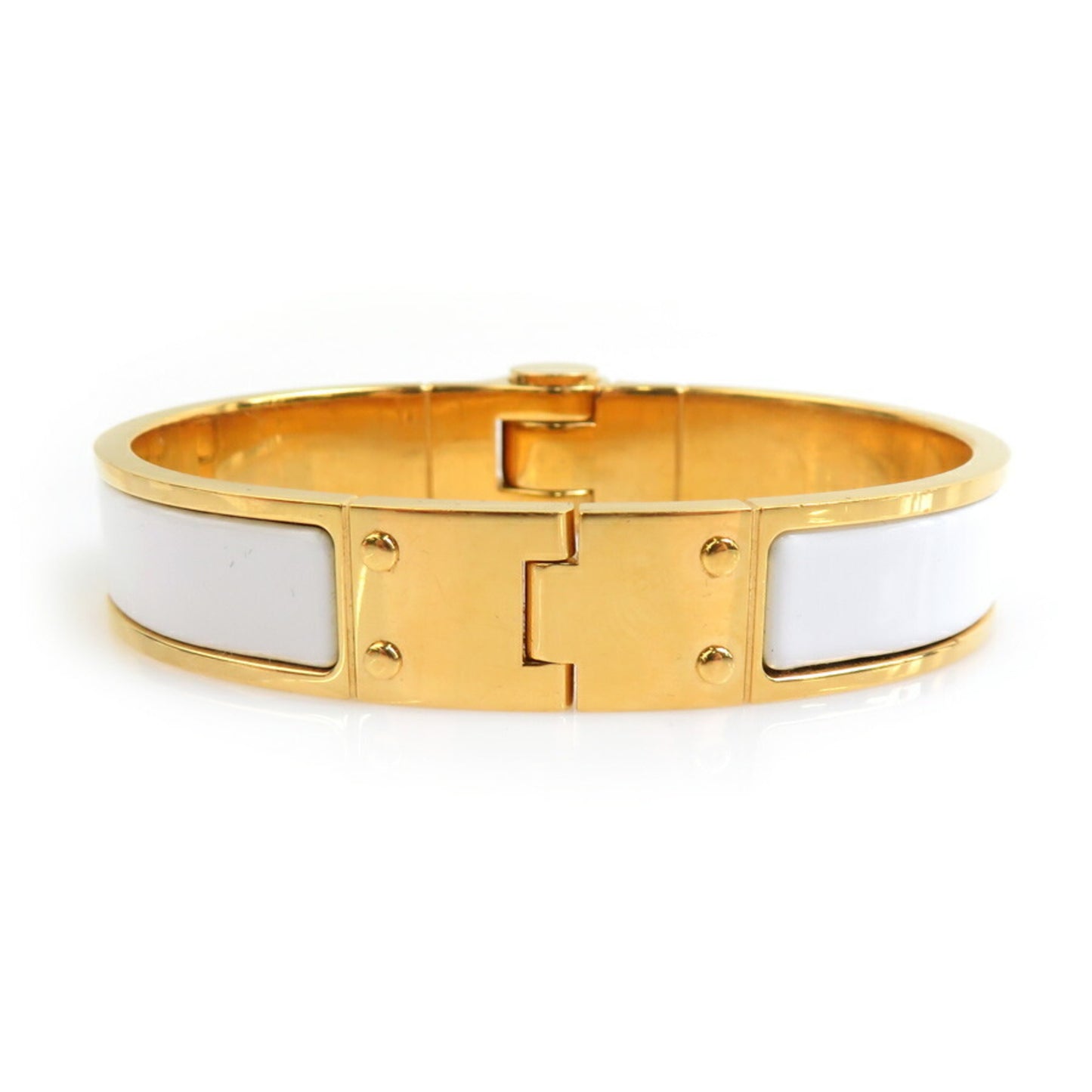 Hermes Hermès Charnière PM Bracelet/Bangle in Metal, Enamel, White and Gold, Women's, r10775a