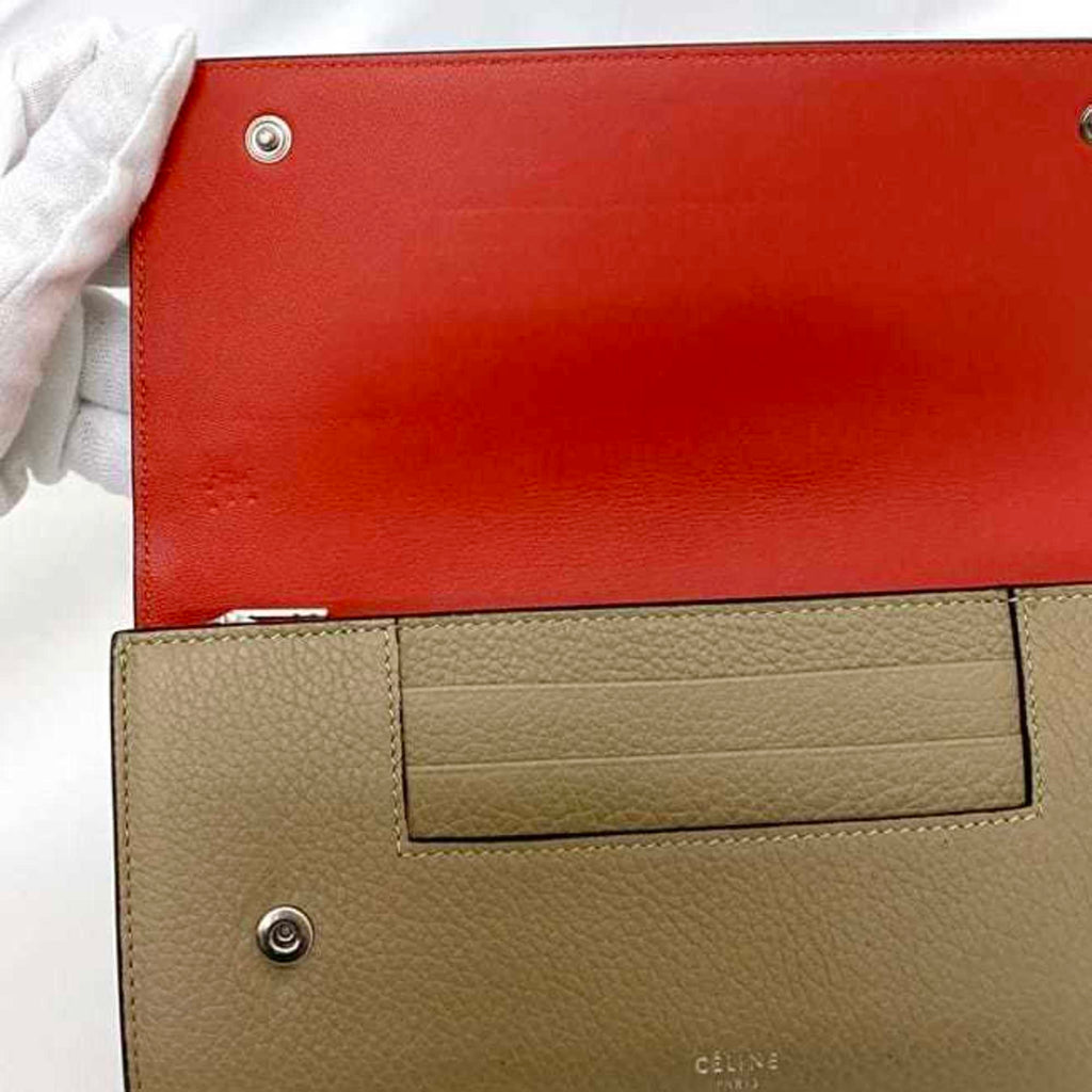 Celine Bi-fold Long Wallet Large Multi-function ec-21822 Beige Red 101673AFE Leather S-PG-4175 CELINE Flap Grain Women's