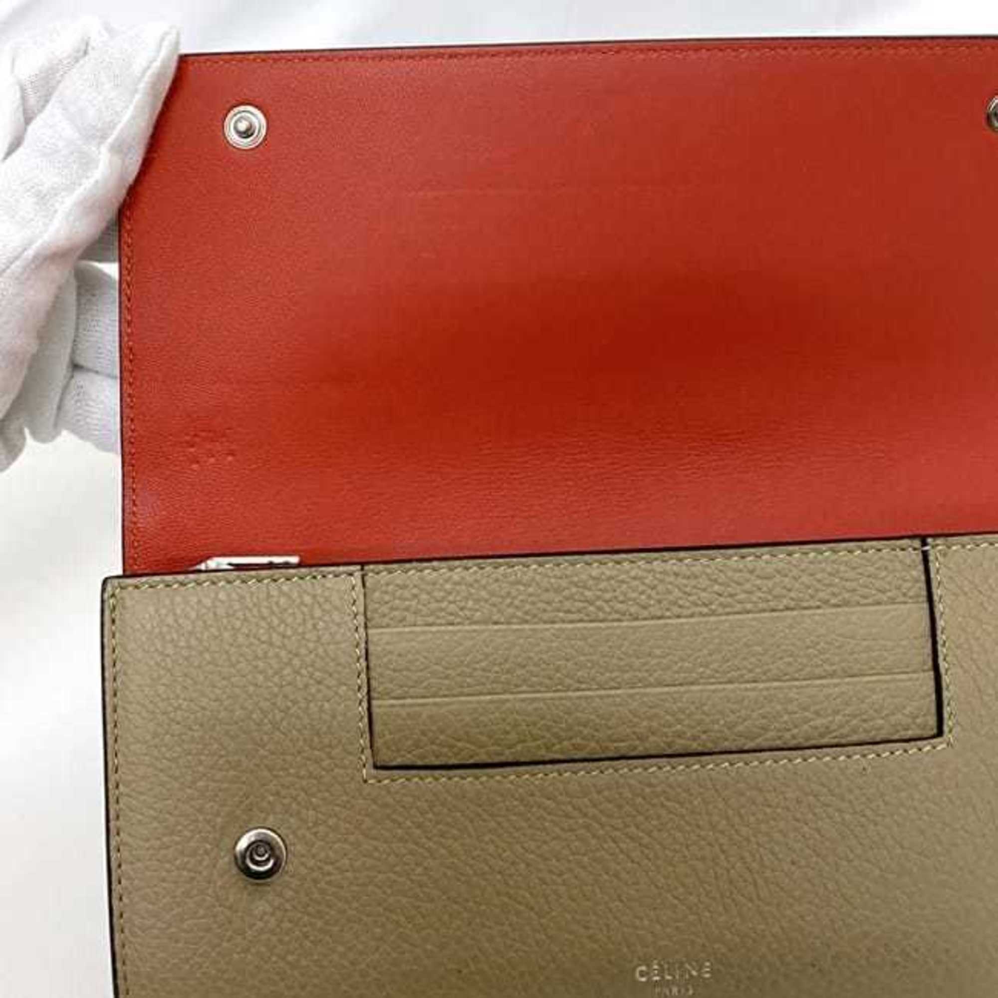 Celine Bi-fold Long Wallet Large Multi-function ec-21822 Beige Red 101673AFE Leather S-PG-4175 CELINE Flap Grain Women's