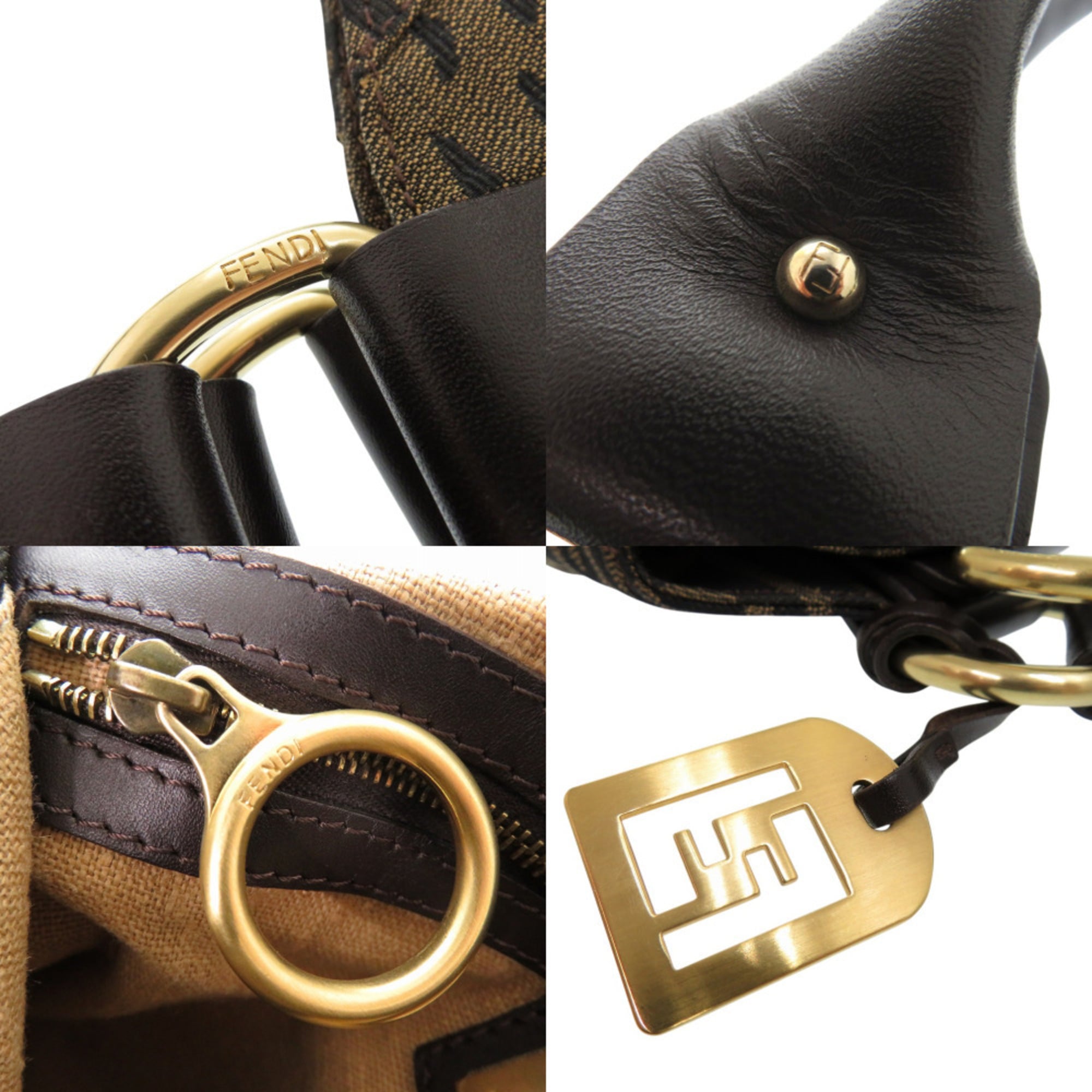 Excellent condition Fendi Zucca handbag in tiger print canvas and leather, brown, 1378