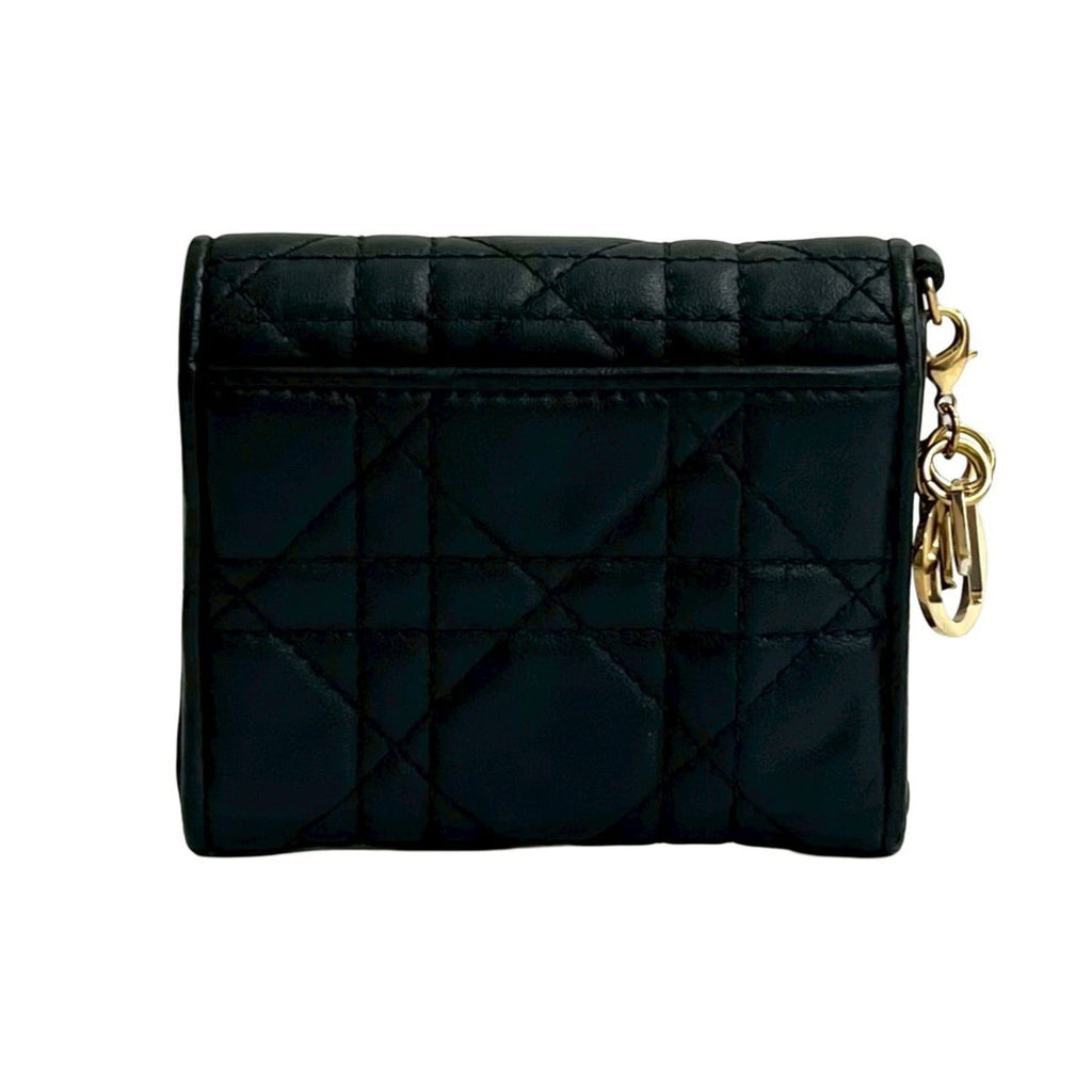 Christian Dior Cannage Stitch Logo Leather Tri-fold Wallet, Mini, Black, 13140