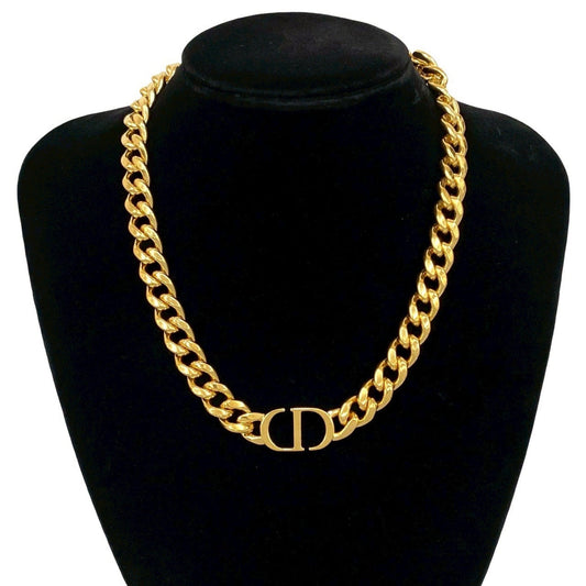 Christian Dior CD Logo GP Necklace Choker Pendant Gold 95137