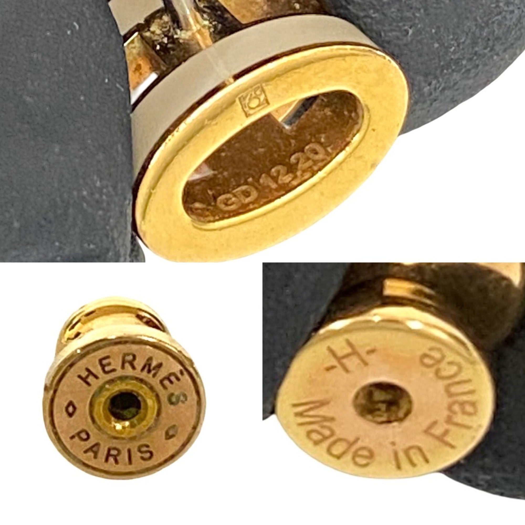 HERMES Mini Pop H Logo GP Earrings in Gold with Marron Glace 93330