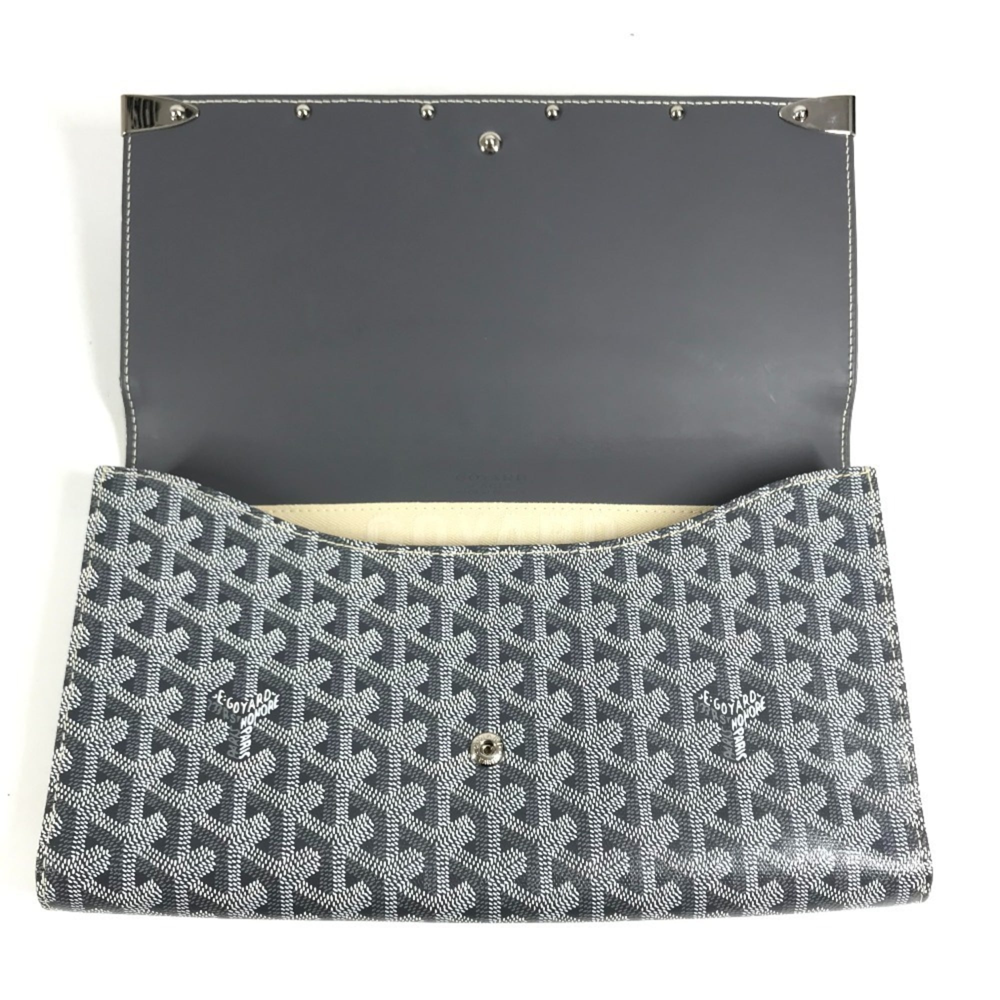 GOYARD Monte Carlo Bag, Flap Handbag, Pouch, Clutch Leather, Men's/Women's, Gray, Like New — Like New