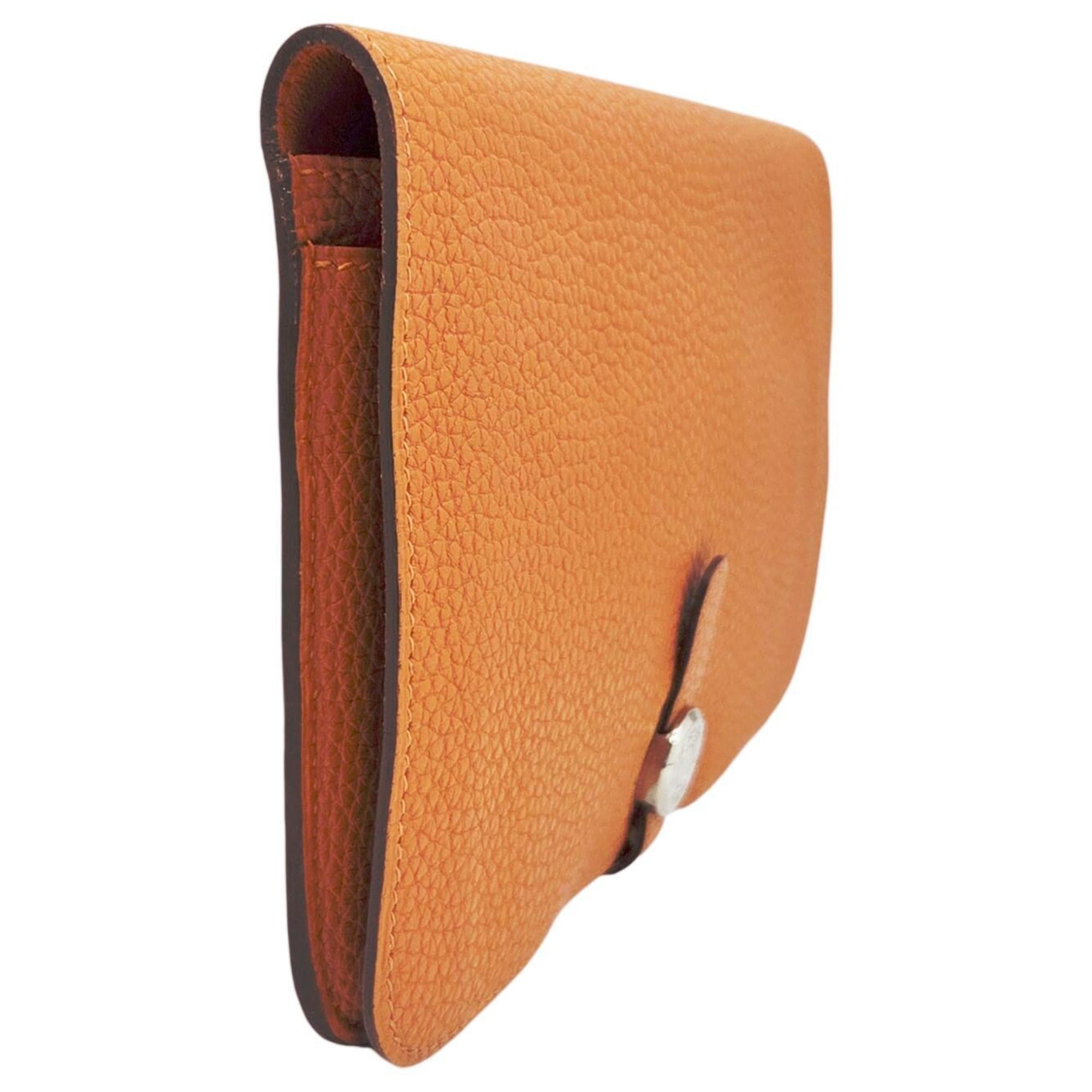 HERMES Dogon Duo GM Taurillon Clemence Orange Long Wallet, Leather, Wallet & Coin Case, Women's Men's