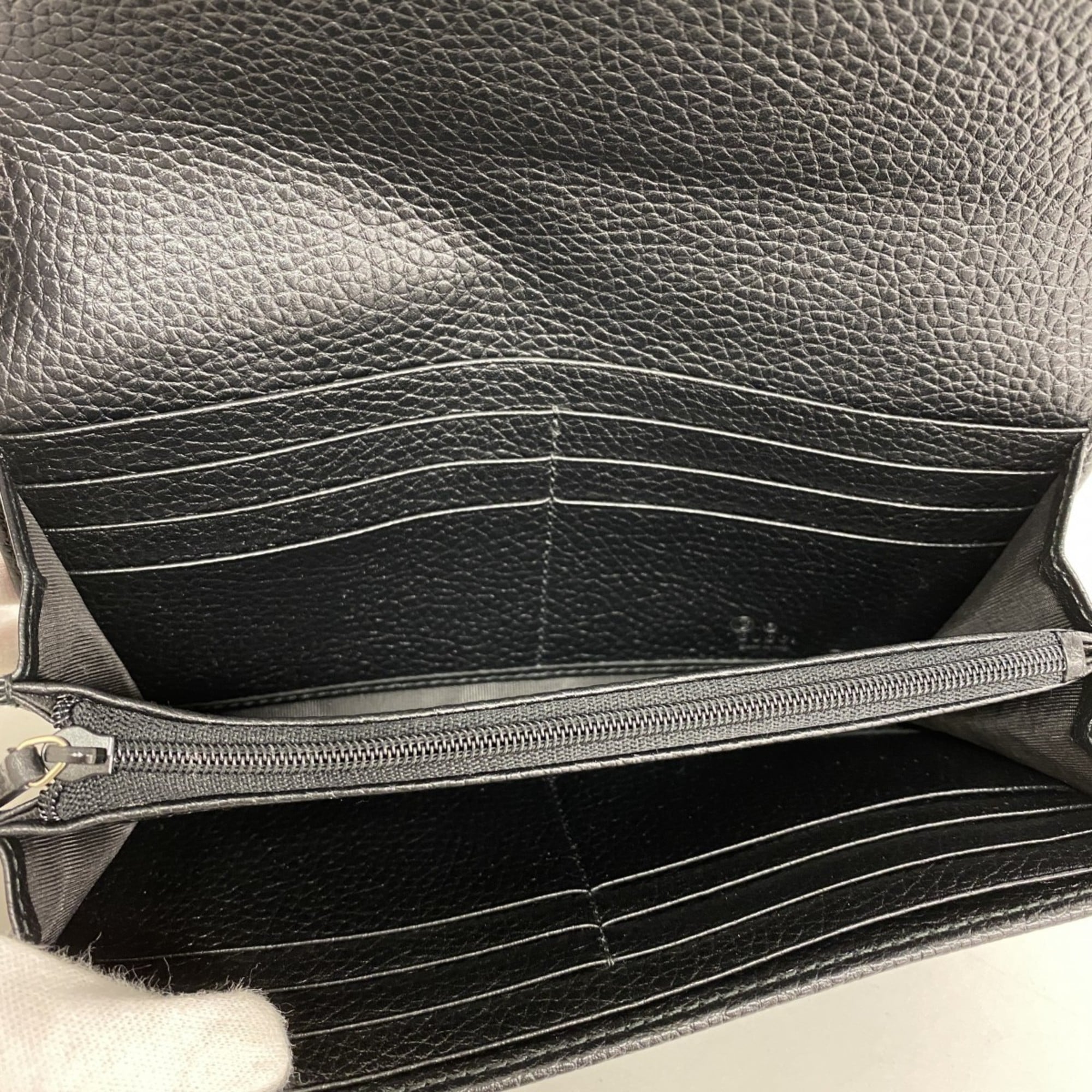 Gucci Interlocking G Long Wallet 598206 Leather Black Champagne Women's