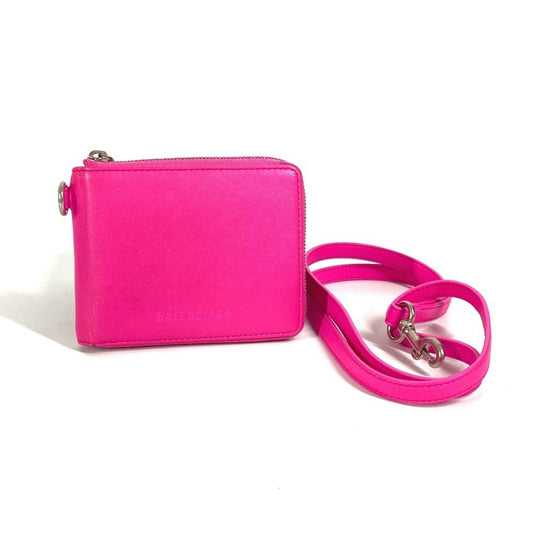 BALENCIAGA 659224 Compact Wallet with Logo Strap, Round Zipper, Bi-Fold Wallet, Leather, Women's, Pink