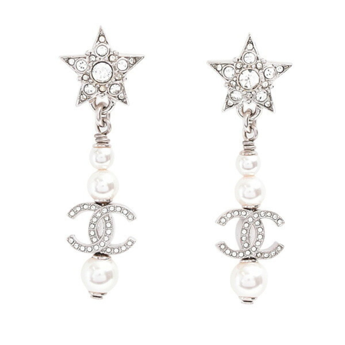 Chanel Women's Earrings with Star Motif, Coco Mark, Faux Pearls, and Rhinestones, B20P, Brass