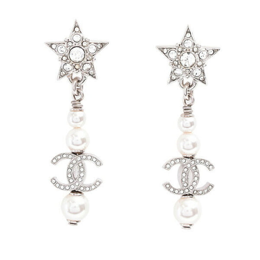 Chanel Women's Earrings with Star Motif, Coco Mark, Faux Pearls, and Rhinestones, B20P, Brass