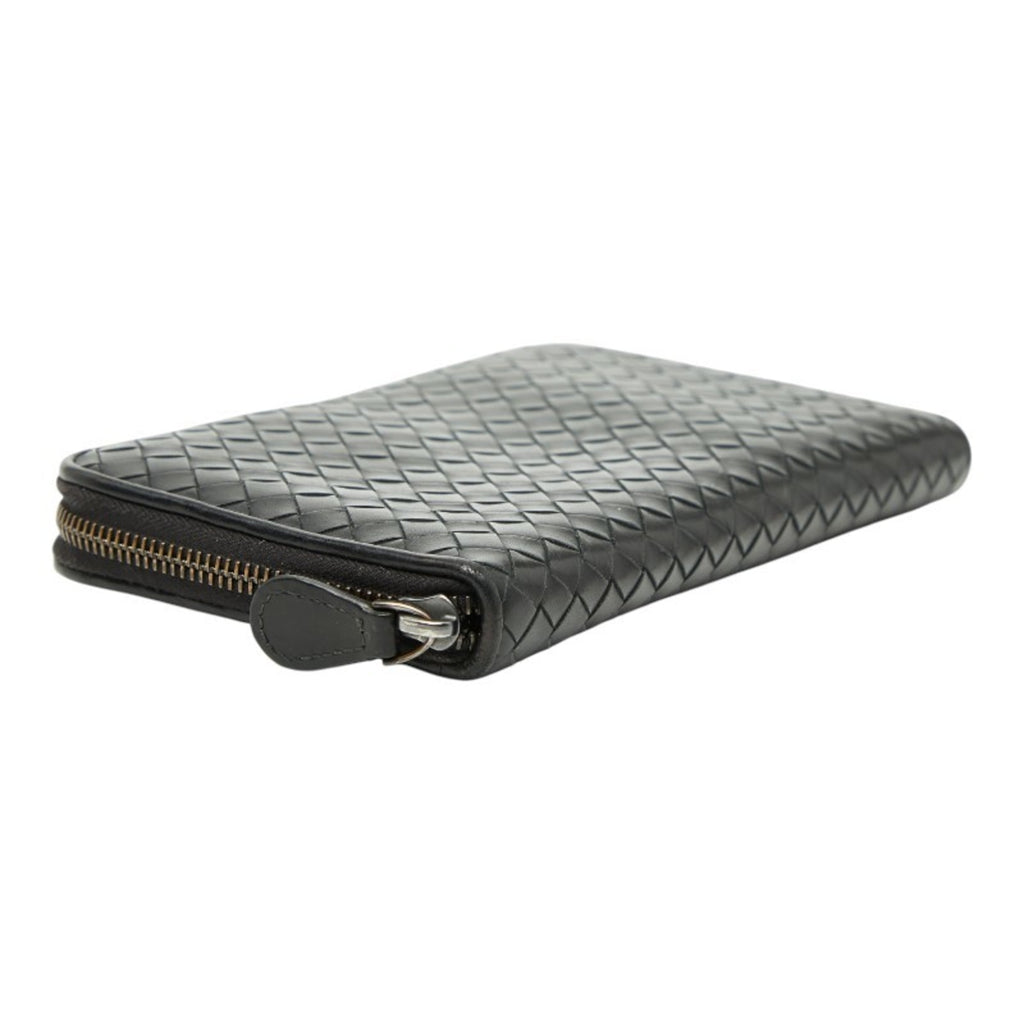 Bottega Veneta Intrecciato Round Zip Long Wallet in Black Leather for Women