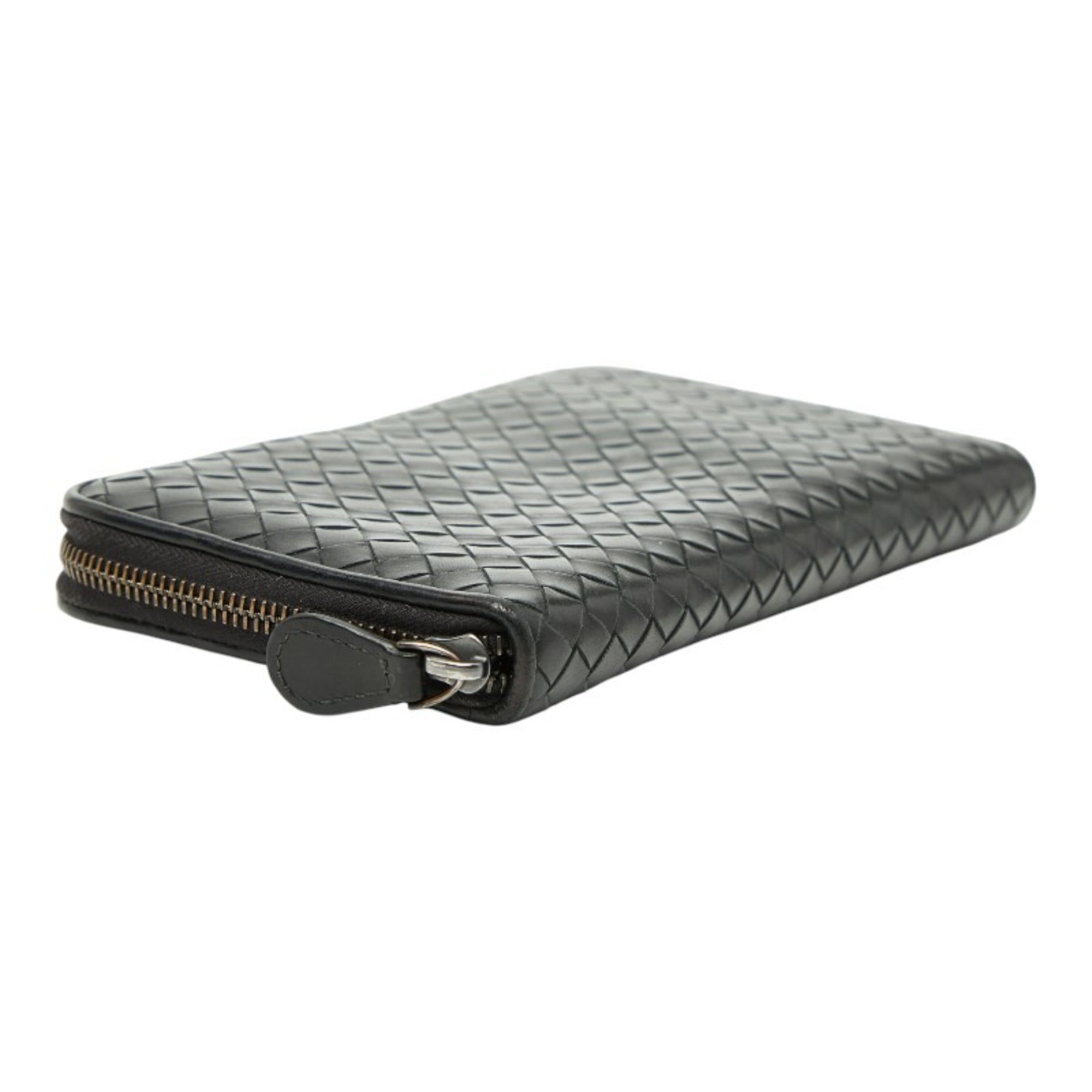 Bottega Veneta Intrecciato Round Zip Long Wallet in Black Leather for Women