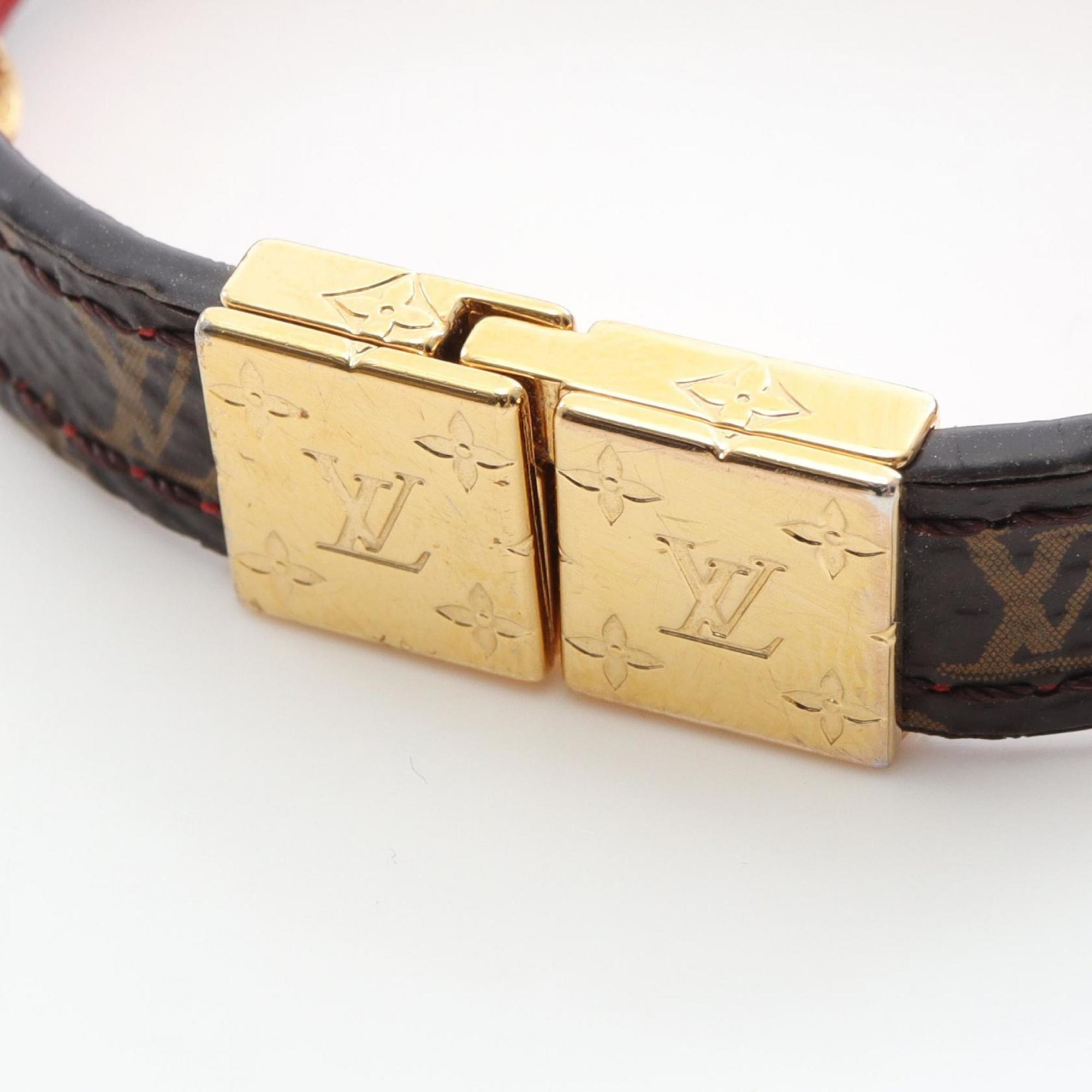 Louis Vuitton LV Crown Bracelet, Gold-Plated Coated Canvas, Women's, Brown, Red, Gold, M6738E