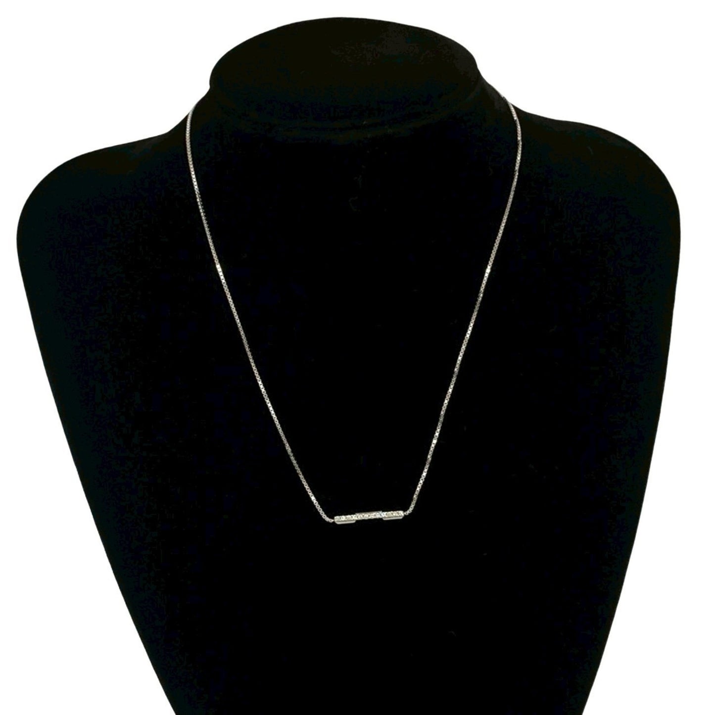 GUCCI Link to Love Bar Pendant in 18K White Gold with Diamond Chain and Silver Necklace, 24534