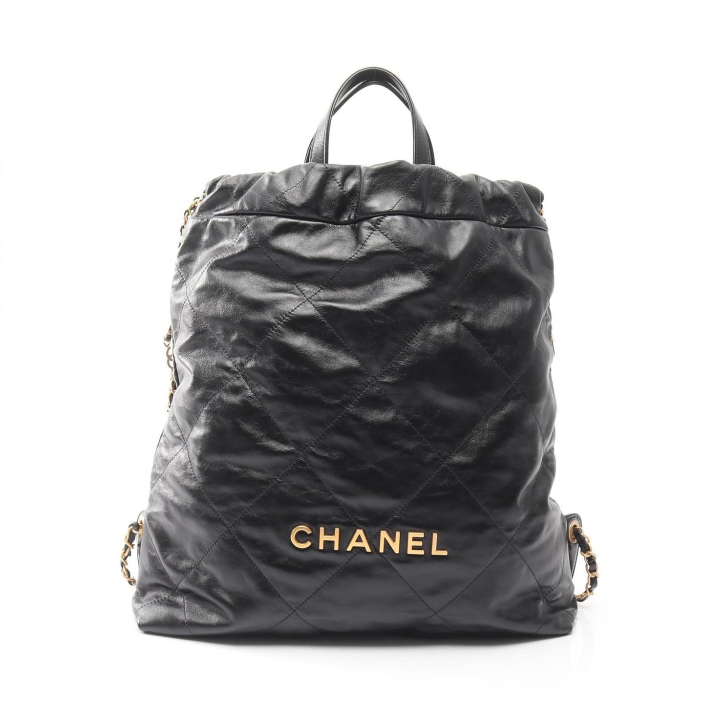 CHANEL 22 Large Backpack, Leather, Women's, Black, AS3313