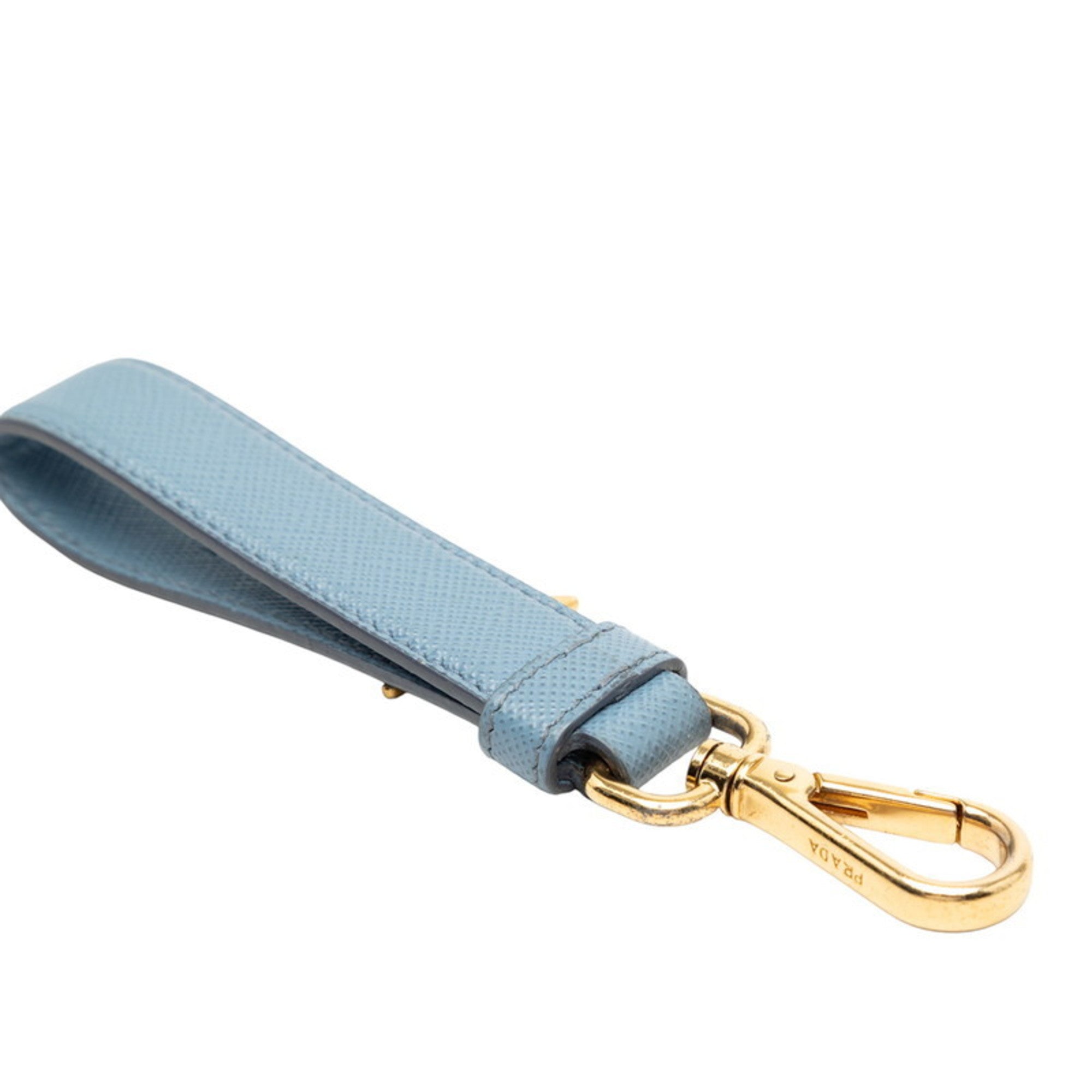 Prada Triangle Logo Plate Charm Bag Light Blue Gold Plated Saffiano Leather Women's PRADA
