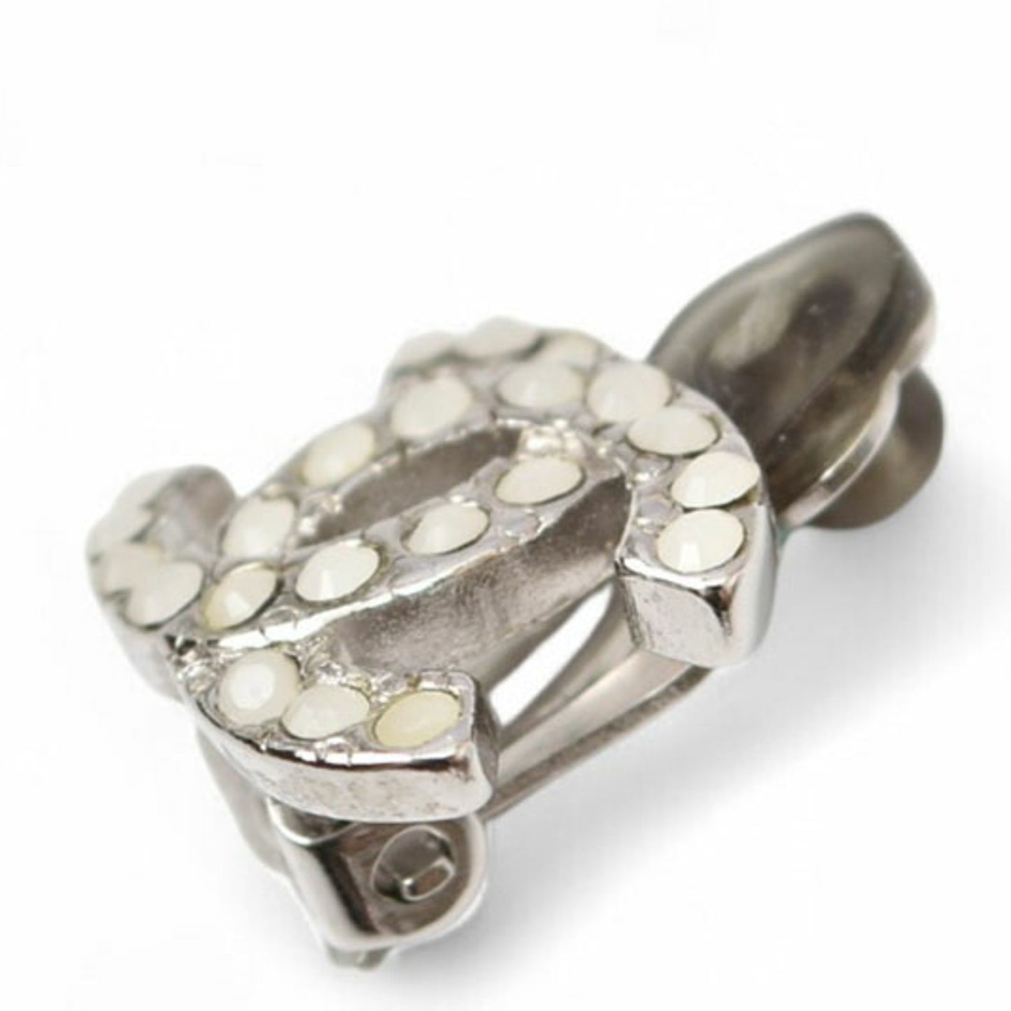 CHANEL Earrings Coco CC Color Stone Silver White 06