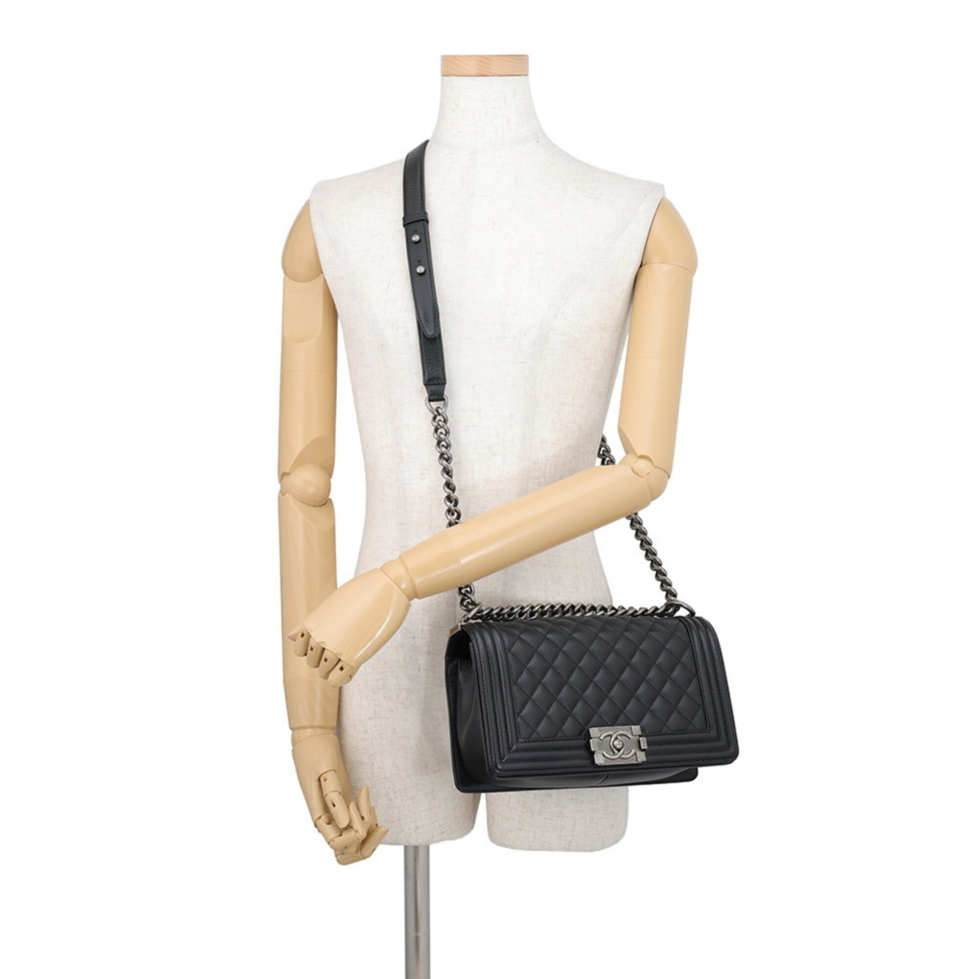 Chanel Chain Shoulder Bag Matelassé Coco Mark Boy 25 Caviar Skin A67086 CHANEL Black Handbag Women's — Like New