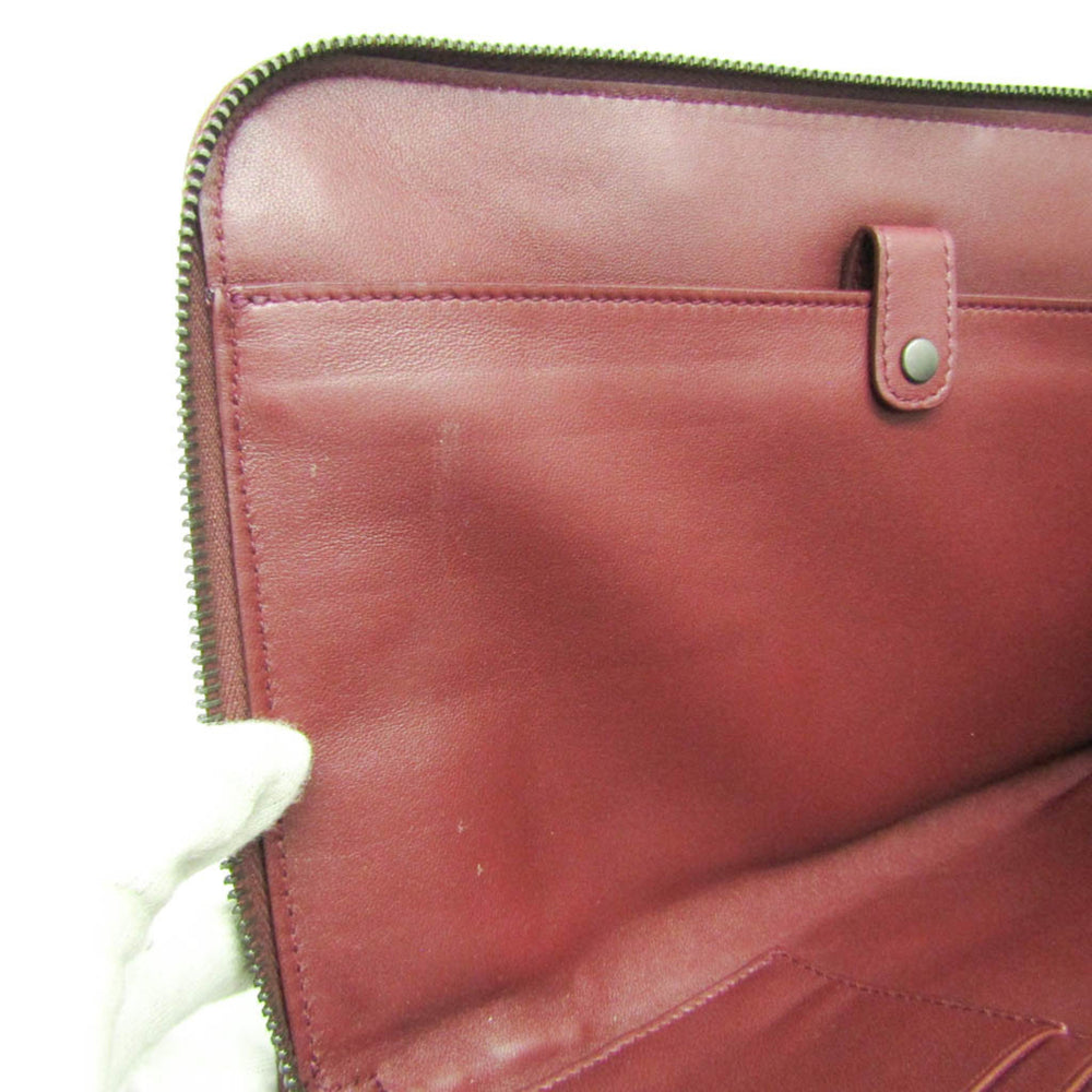 Bottega Veneta Intrecciato 493190 Men,Women Leather Clutch Bag Wine — Like New