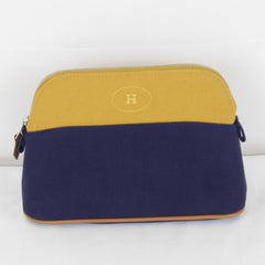 HERMES Bolide Mini Pouch, Cotton, Ochre x Navy, Women's — Like New