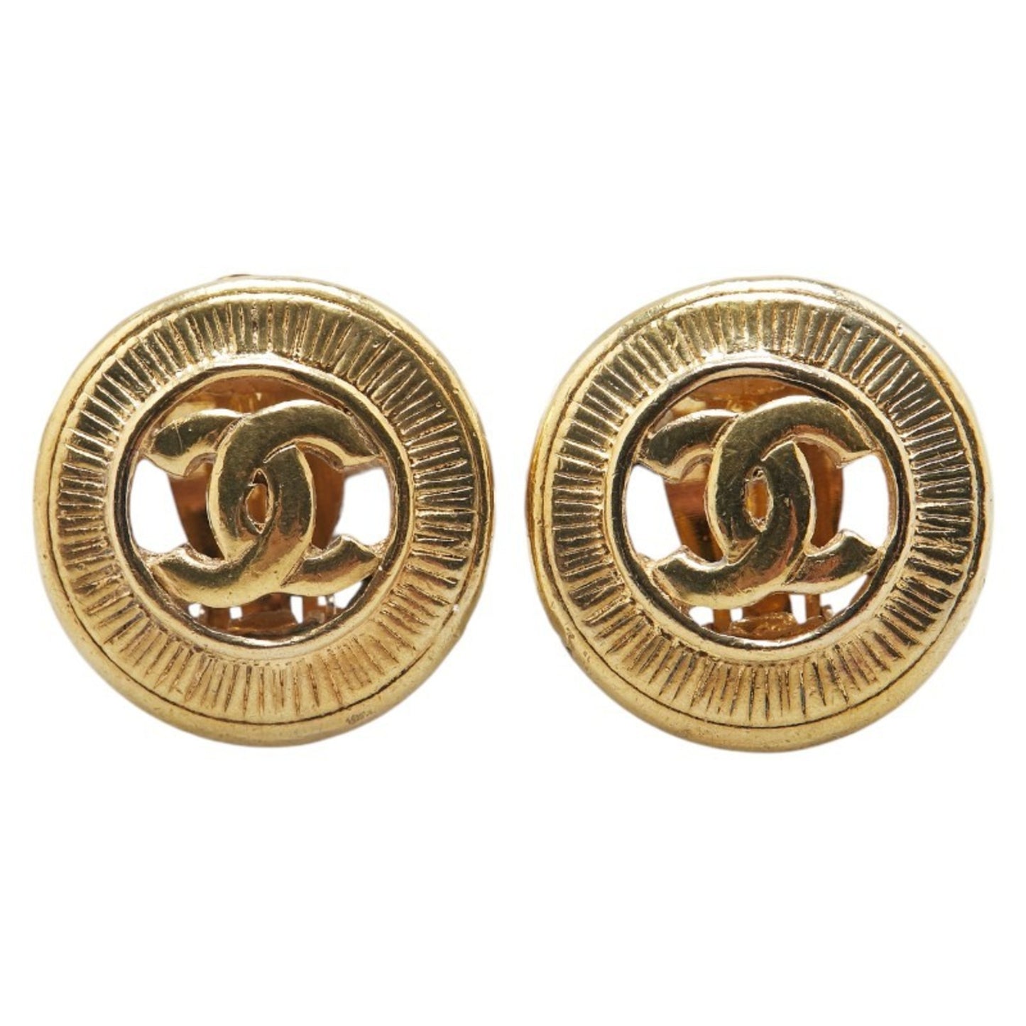 Chanel Coco Mark Round Earrings, Gold Plated, Women's, CHANEL