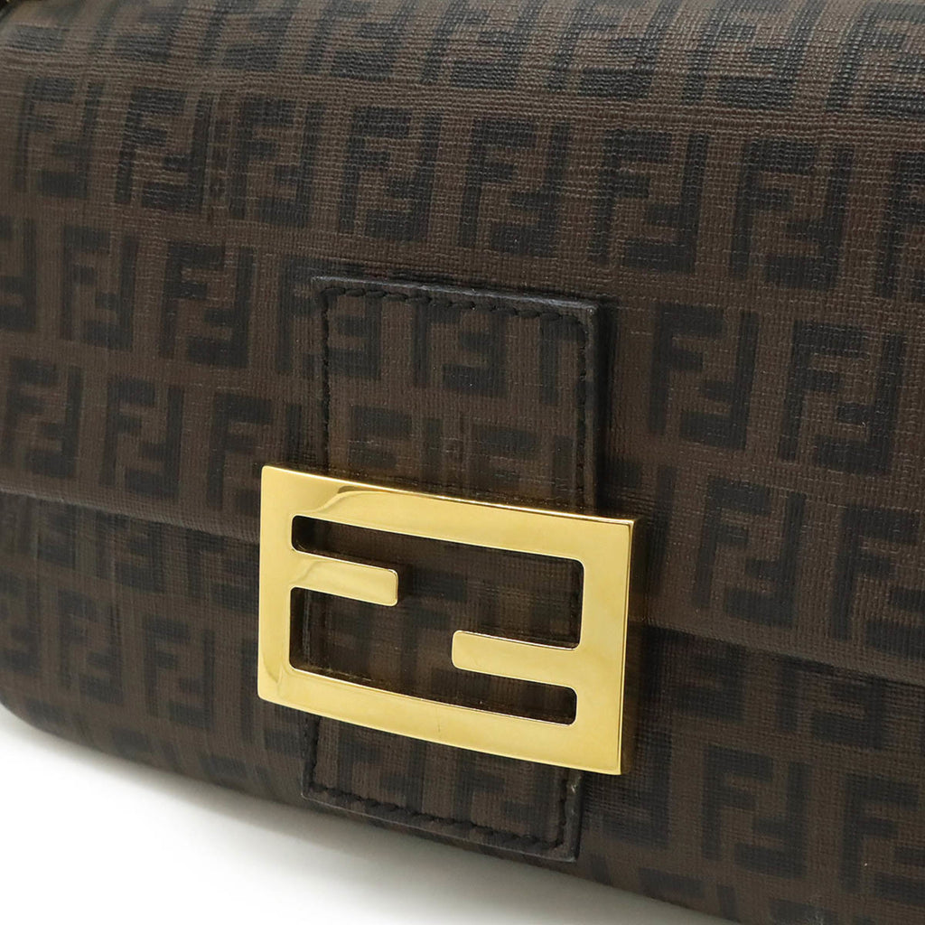 FENDI Zucchino Zucca pattern Mamma Bucket handbag PVC dark brown black 8BR180