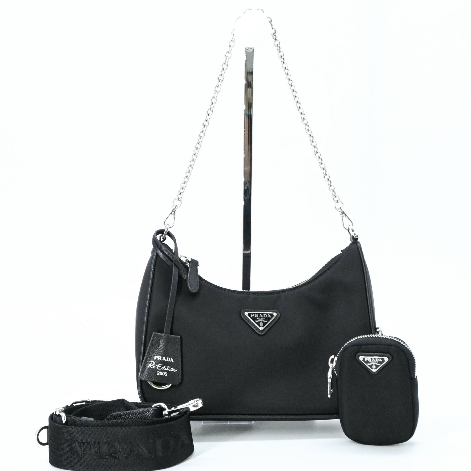 PRADA Re-Edition 2005 Nylon Leather Shoulder Handbag for Women, Black — New - Store Return
