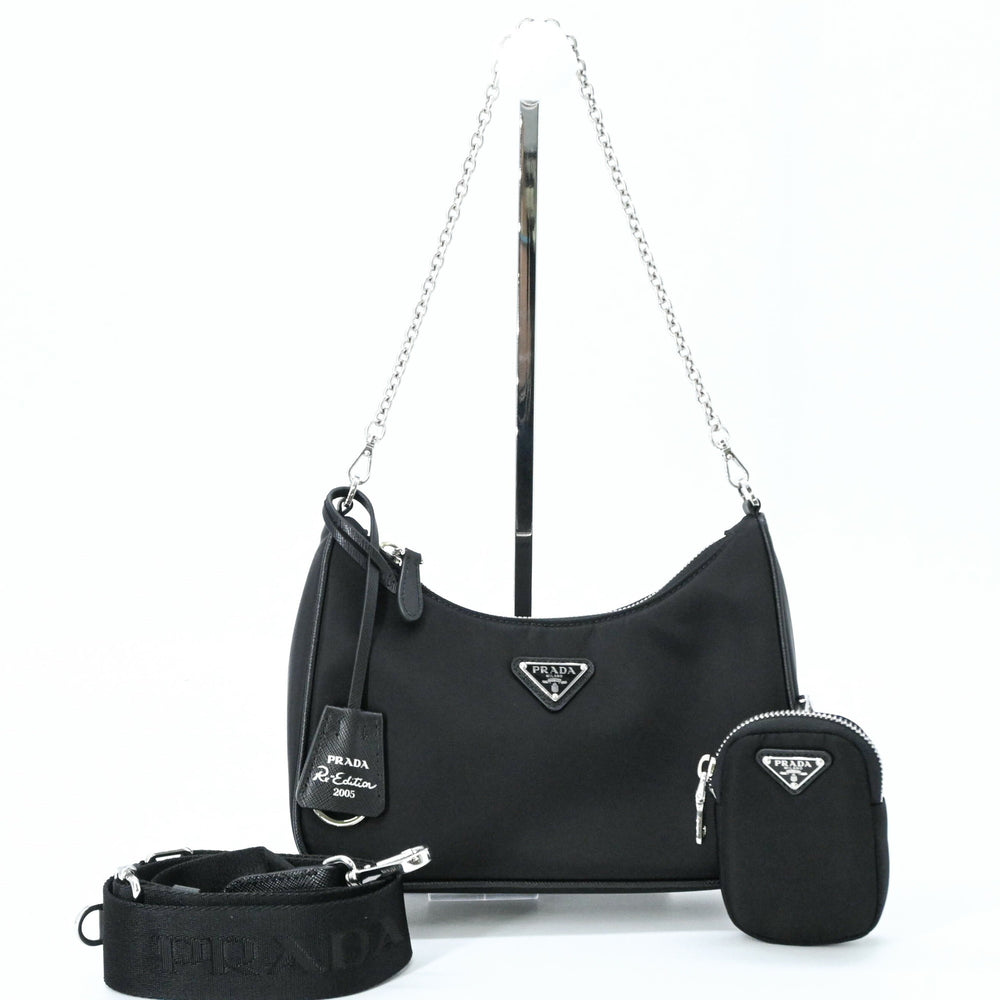 PRADA Re-Edition 2005 Nylon Leather Shoulder Handbag for Women, Black — New - Store Return
