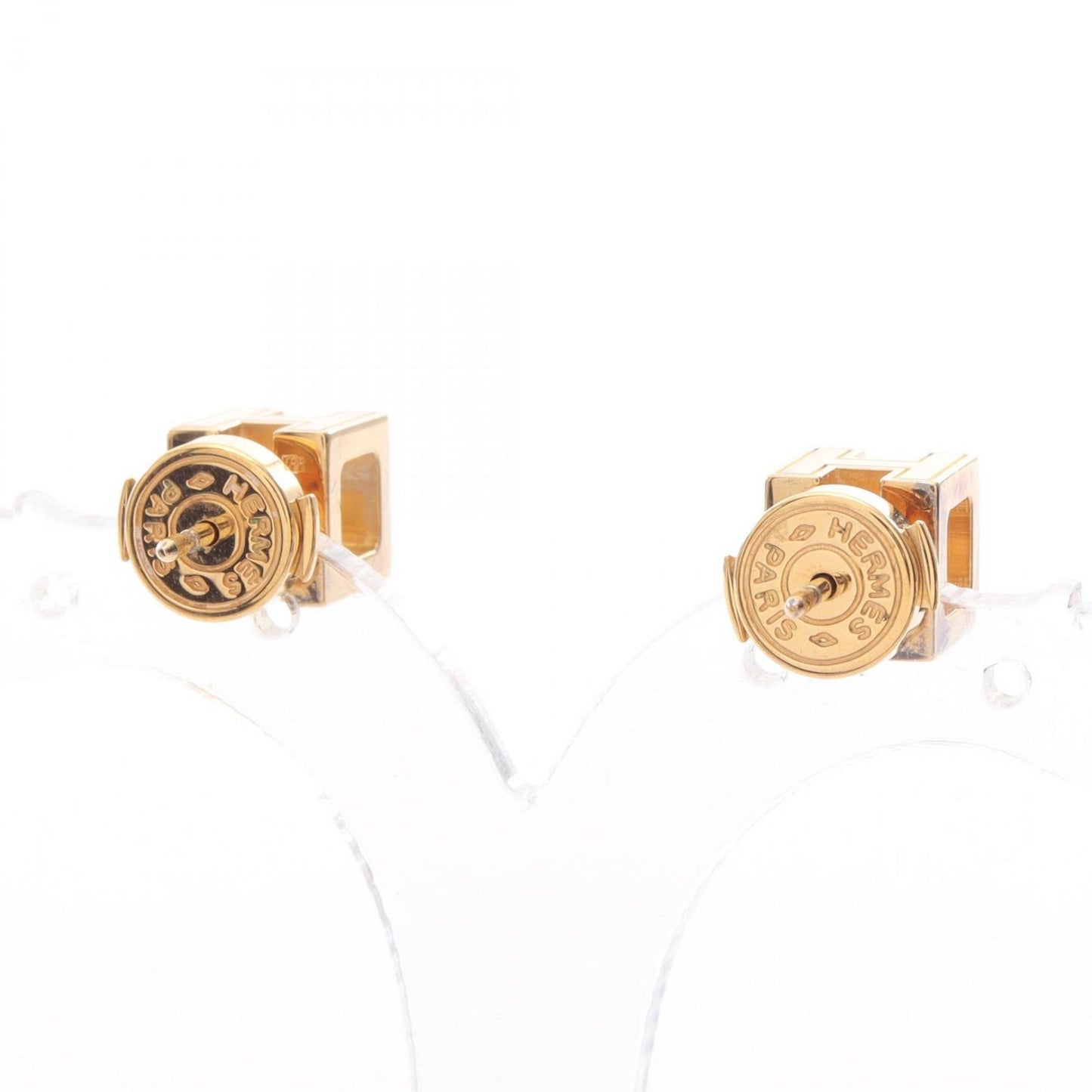 Hermès HERMES CAGE d'Ache H Cube Earrings, Gold-Plated, Women's, Gold and White