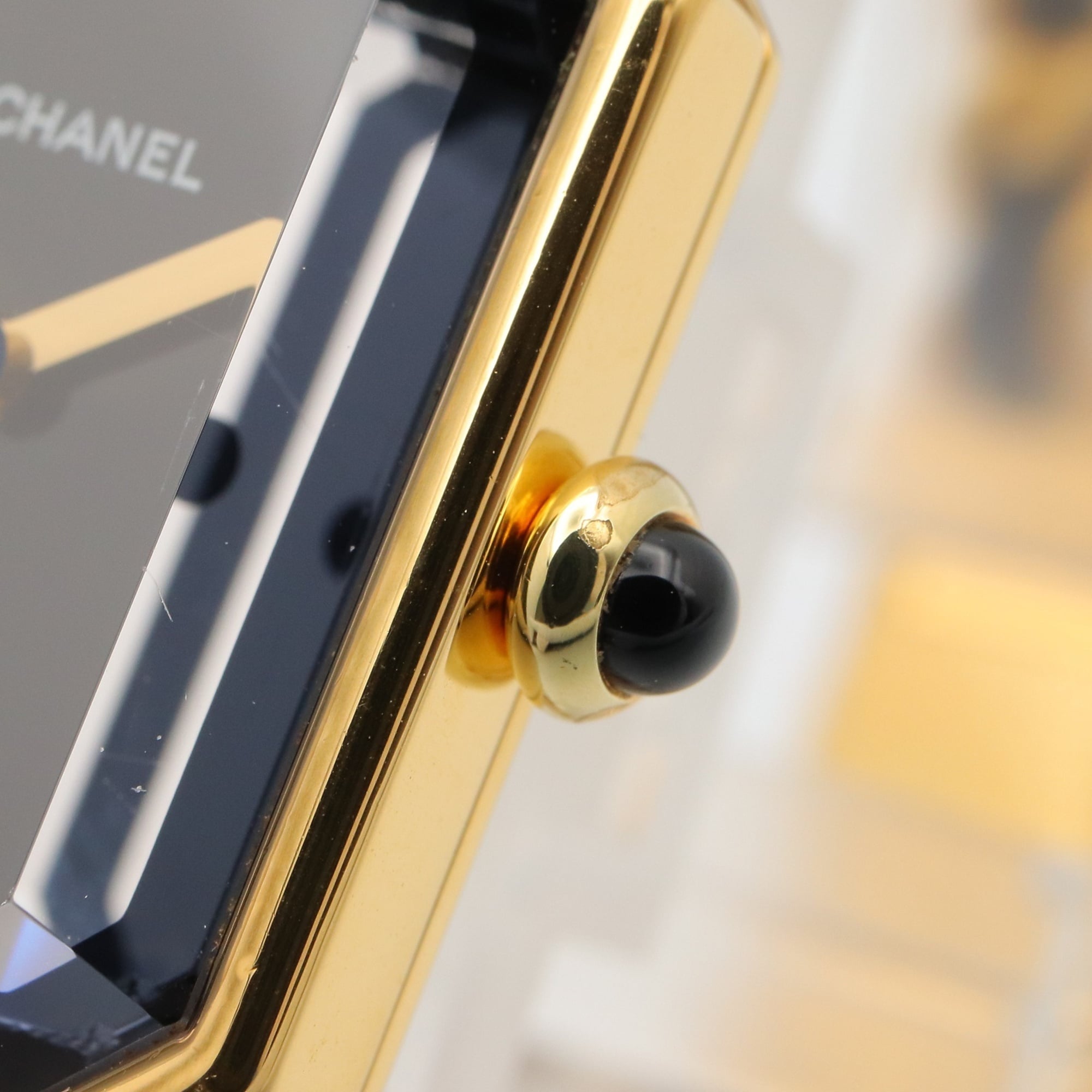 Chanel CHANEL Première XL Watch, Gold Plated (GP), Leather Strap, Women's, Black, H0001 — Very Good