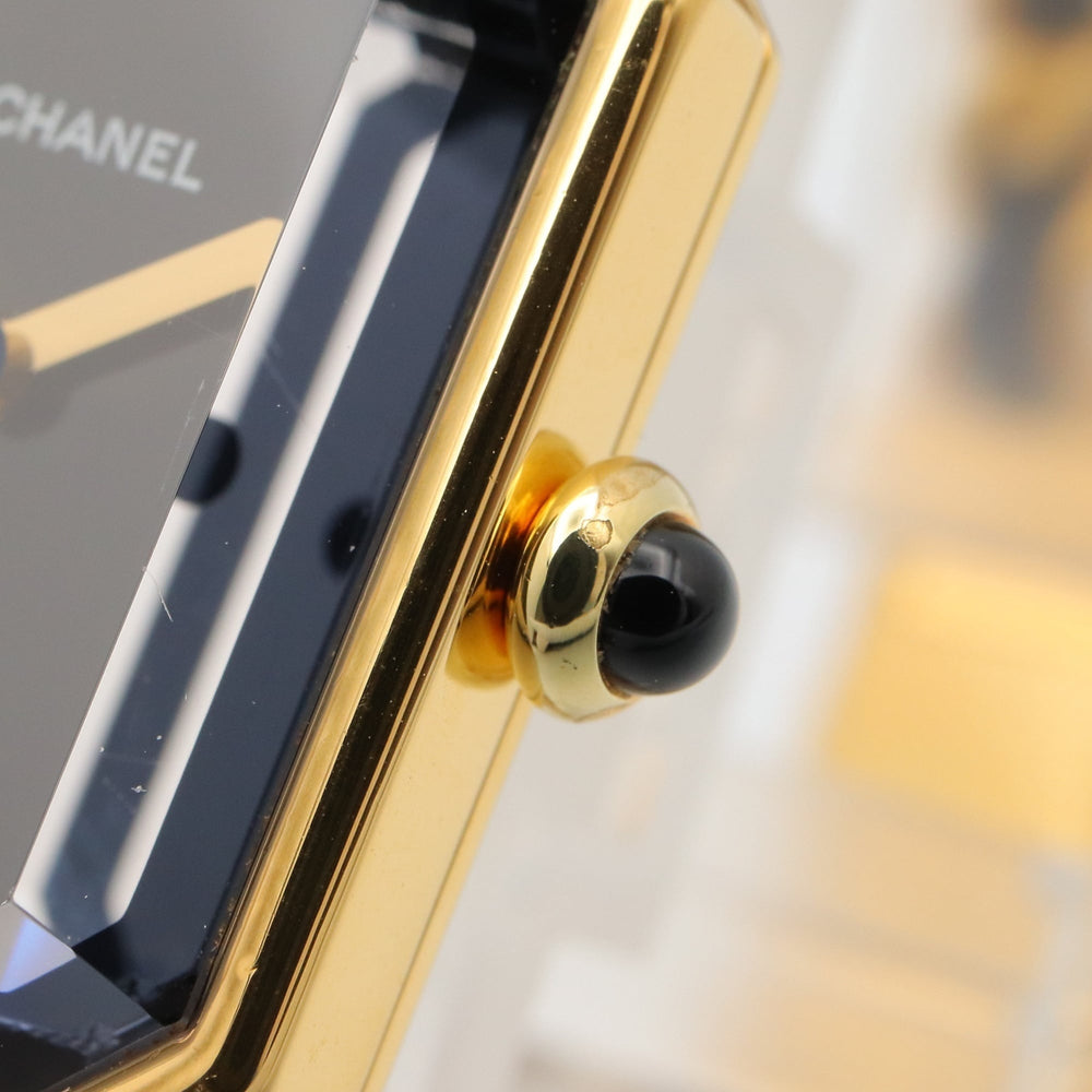 Chanel CHANEL Première XL Watch, Gold Plated (GP), Leather Strap, Women's, Black, H0001 — Very Good