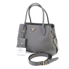 Prada 2-way Hand/Shoulder Handbag, Leather, Gray, 1BA127, Gold Hardware — Like New
