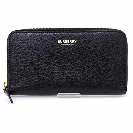 Burberry Round Long Wallet Leather 80840411 Black Check F-04678