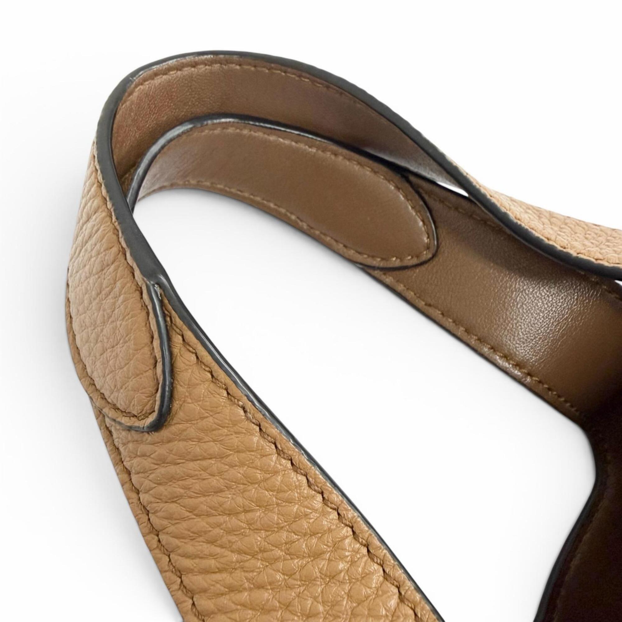 PRADA 1BA349 Mini Handbag, Leather, Metal Lettering Logo, Caramel Brown, Made in Italy, Women's, Very Popular, Highly Recommended ◎ — Like New